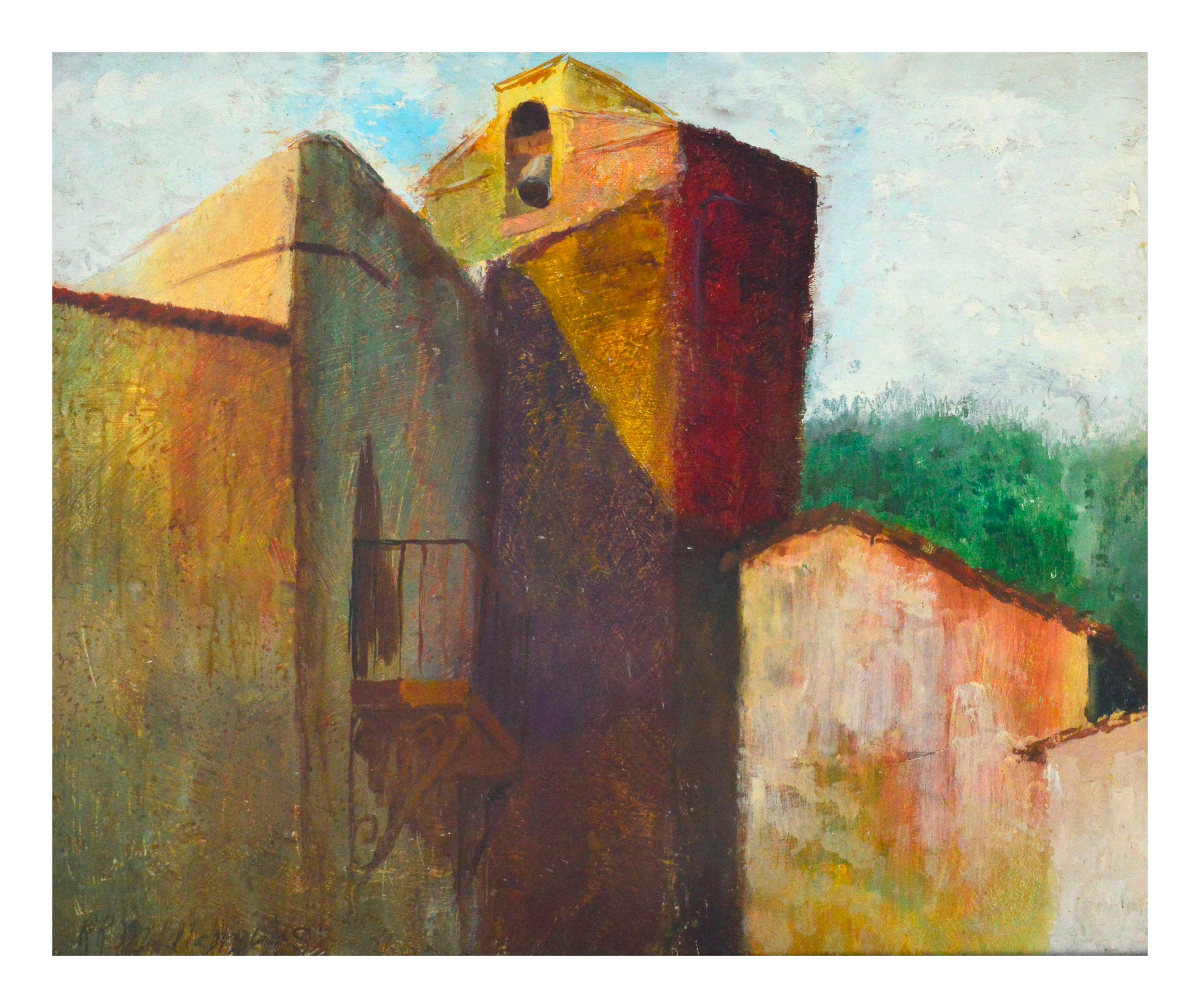 „“Möbelglocke““ – Abstrakte Landschaft eines alten Dorfes, Mitte des Jahrhunderts  – Painting von R.R. Middlebrooks