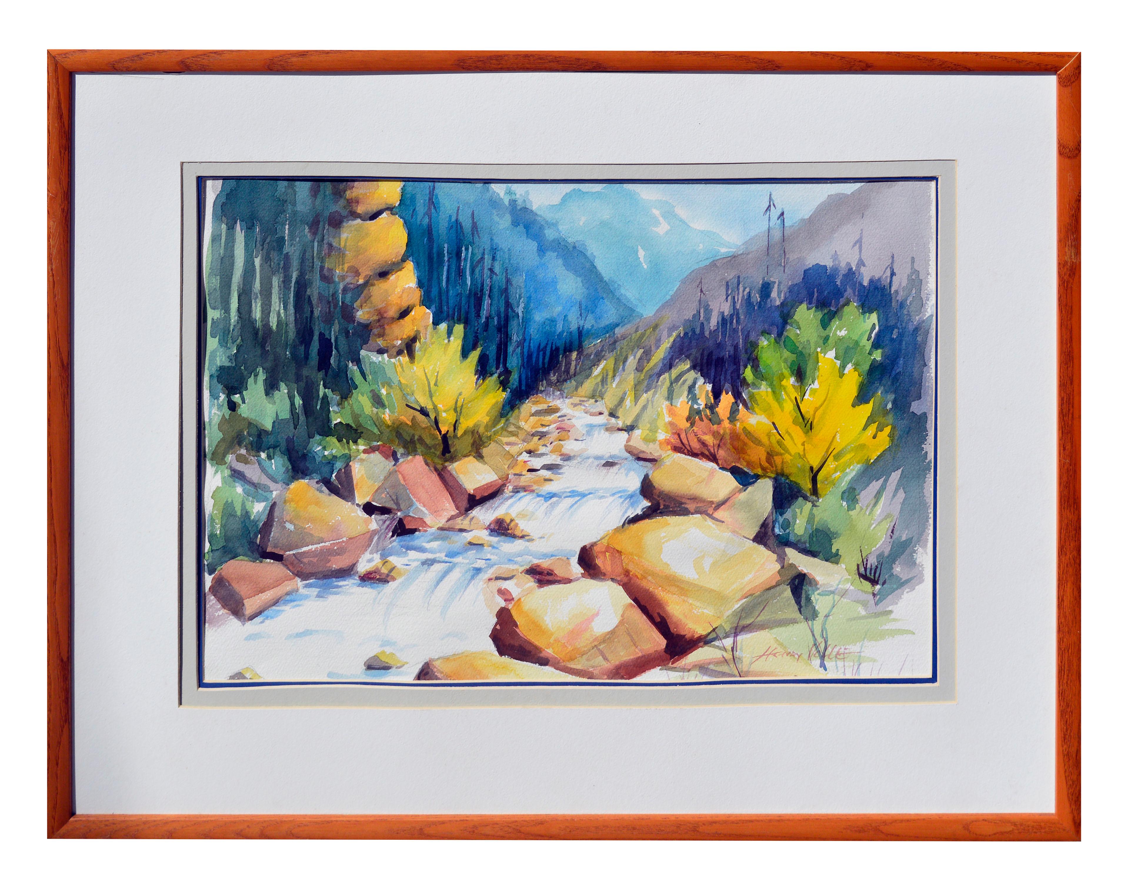 Mountain River Watercolor Landscape - Art by Henry Hank Volle