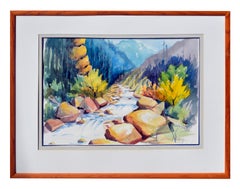 Mountain River Watercolor Landscape