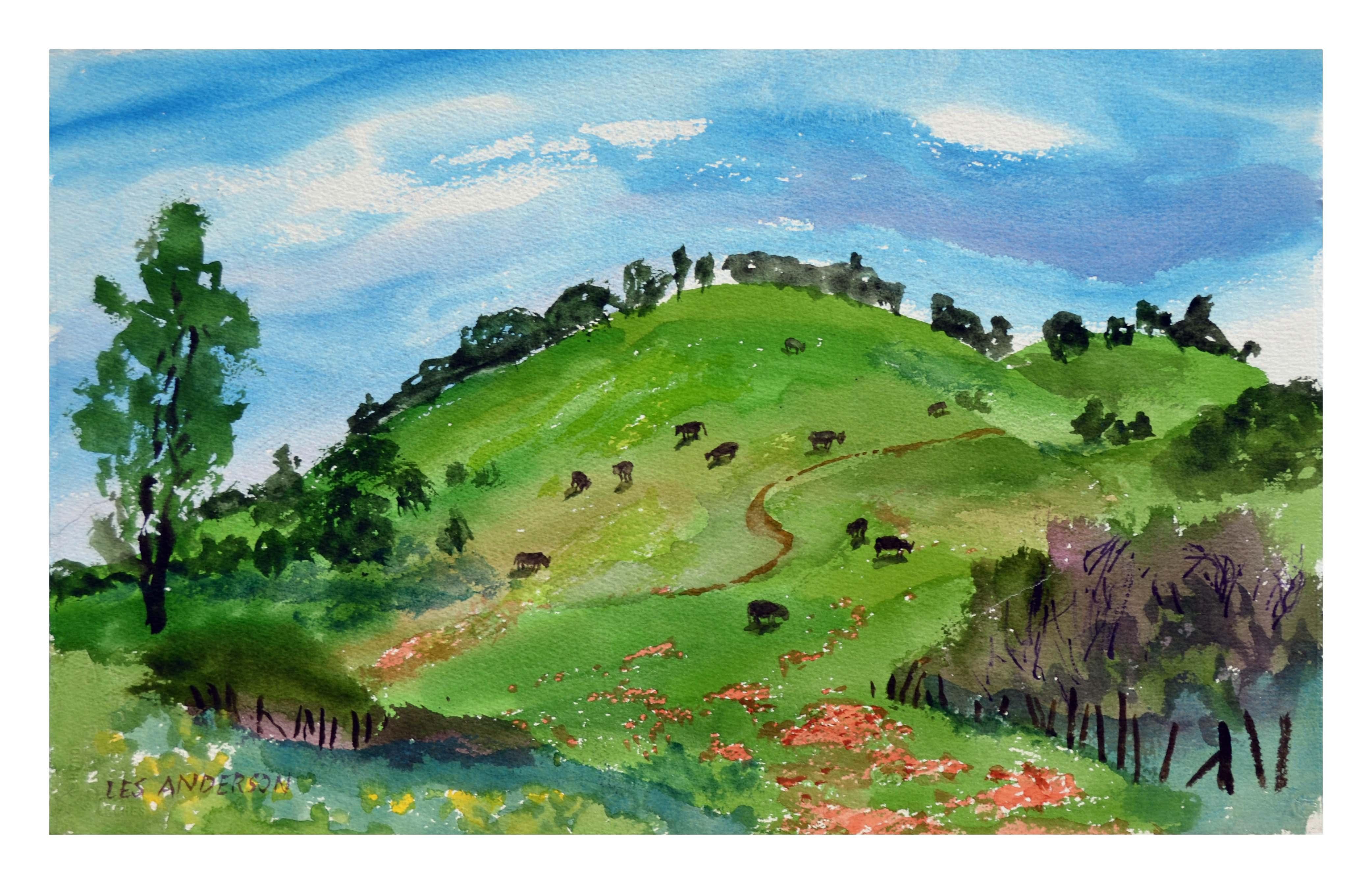 Countryside Hills and Cows Landscape