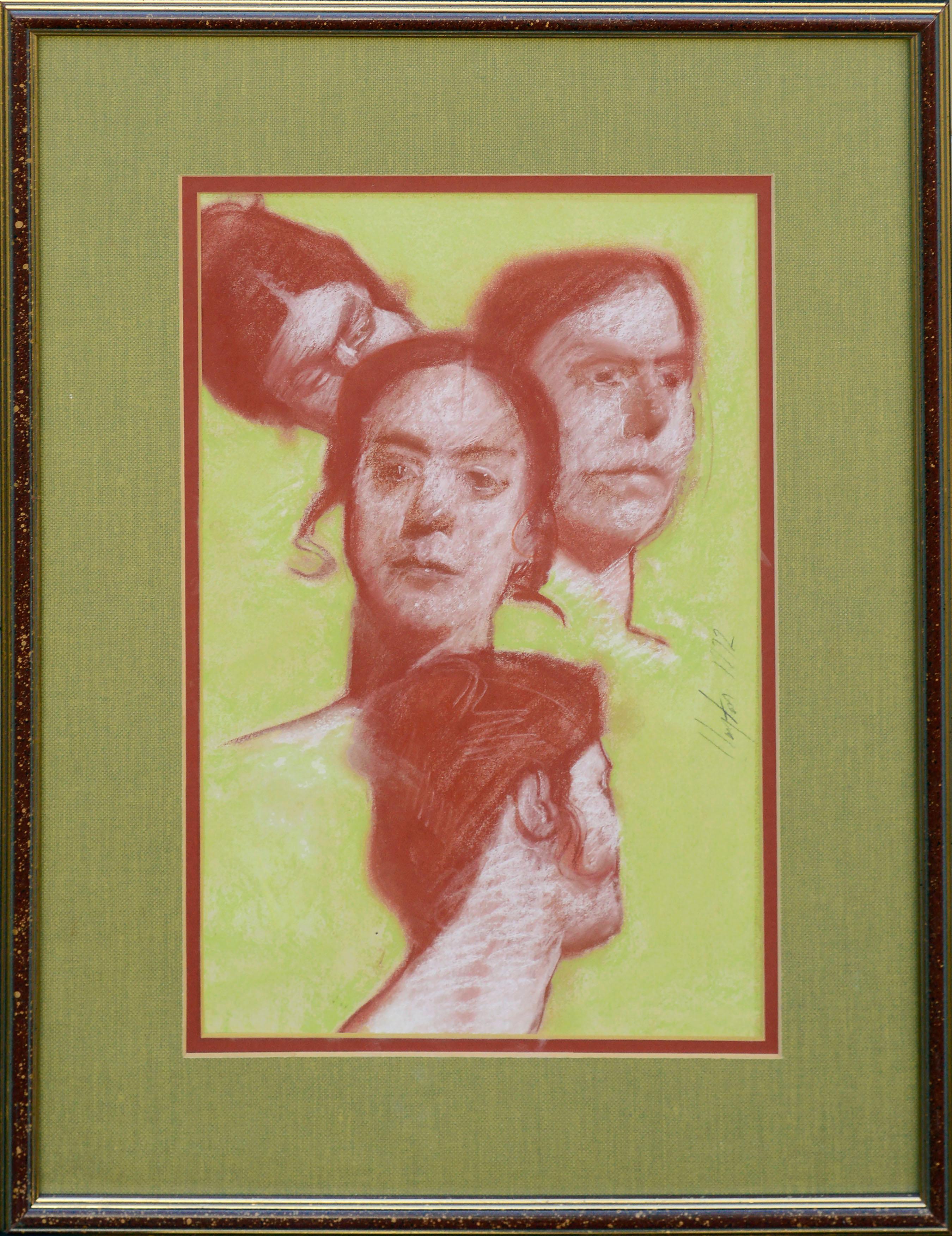 Quatre visages - Étude de portrait en rouge et vert de Clayton Anderson