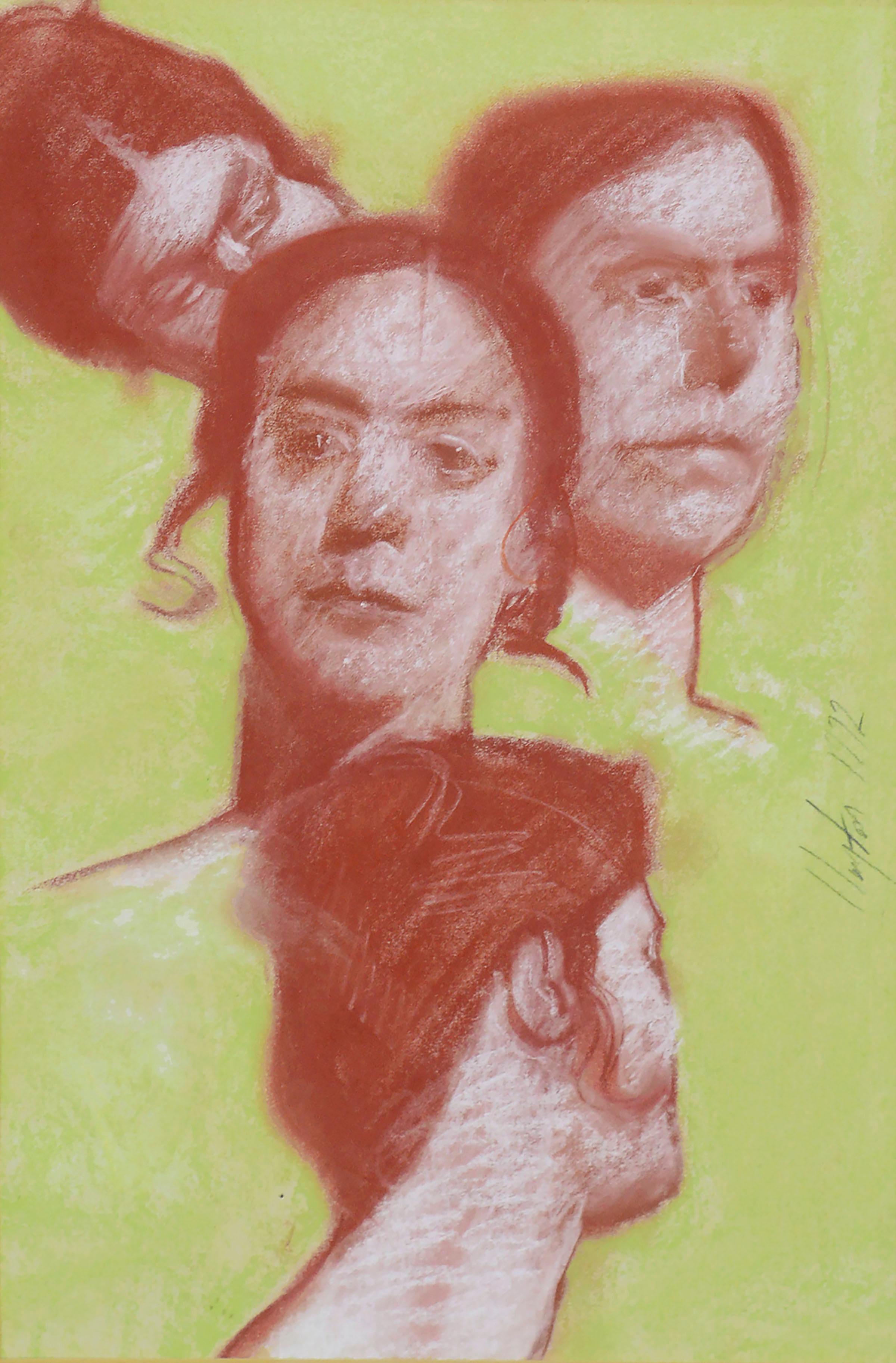 Four Faces - Studio di ritratto in rosso e verde di Clayton Anderson in vendita 1