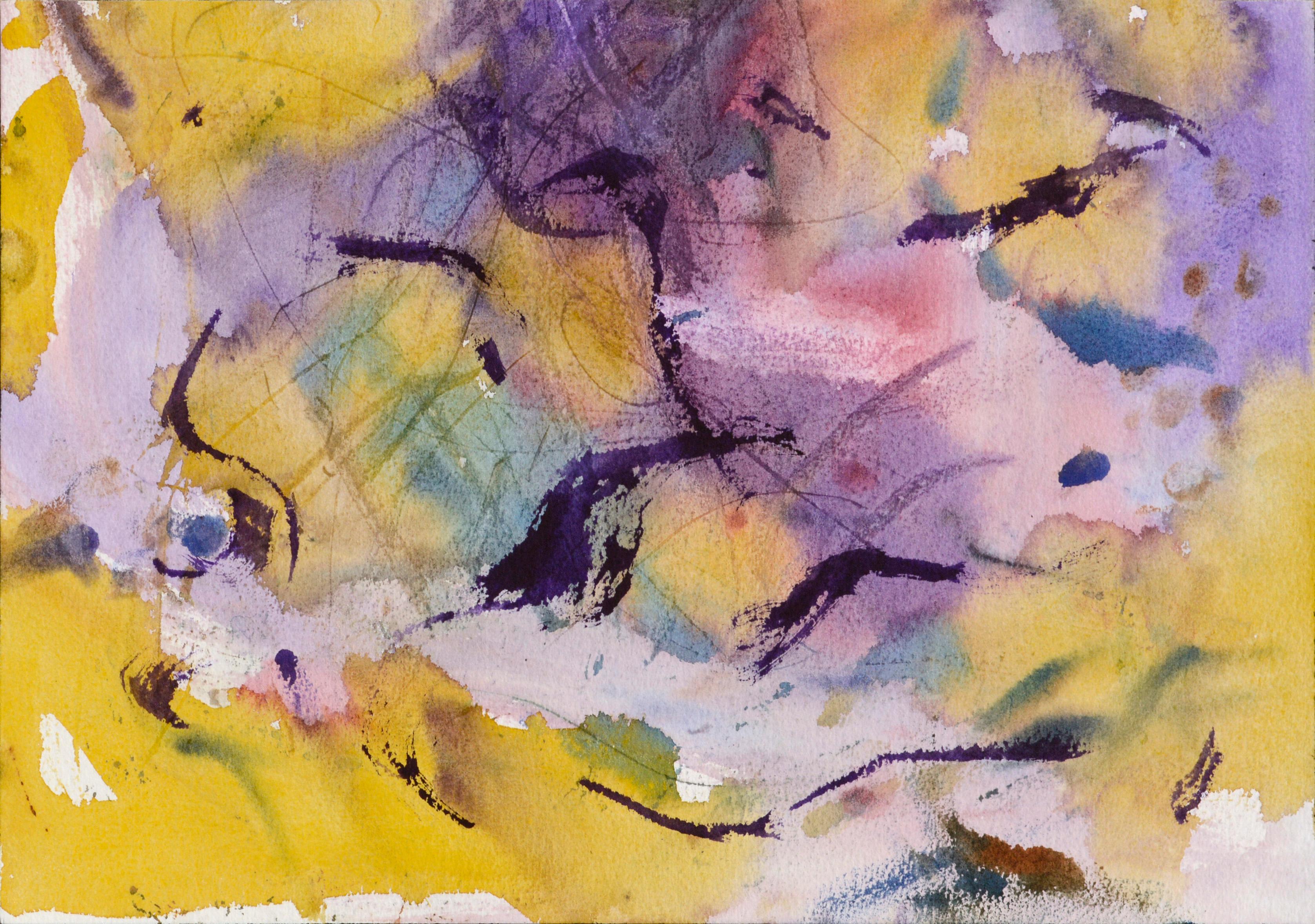 Les Anderson Abstract Drawing - Purple and Yellow Abstract Watercolor