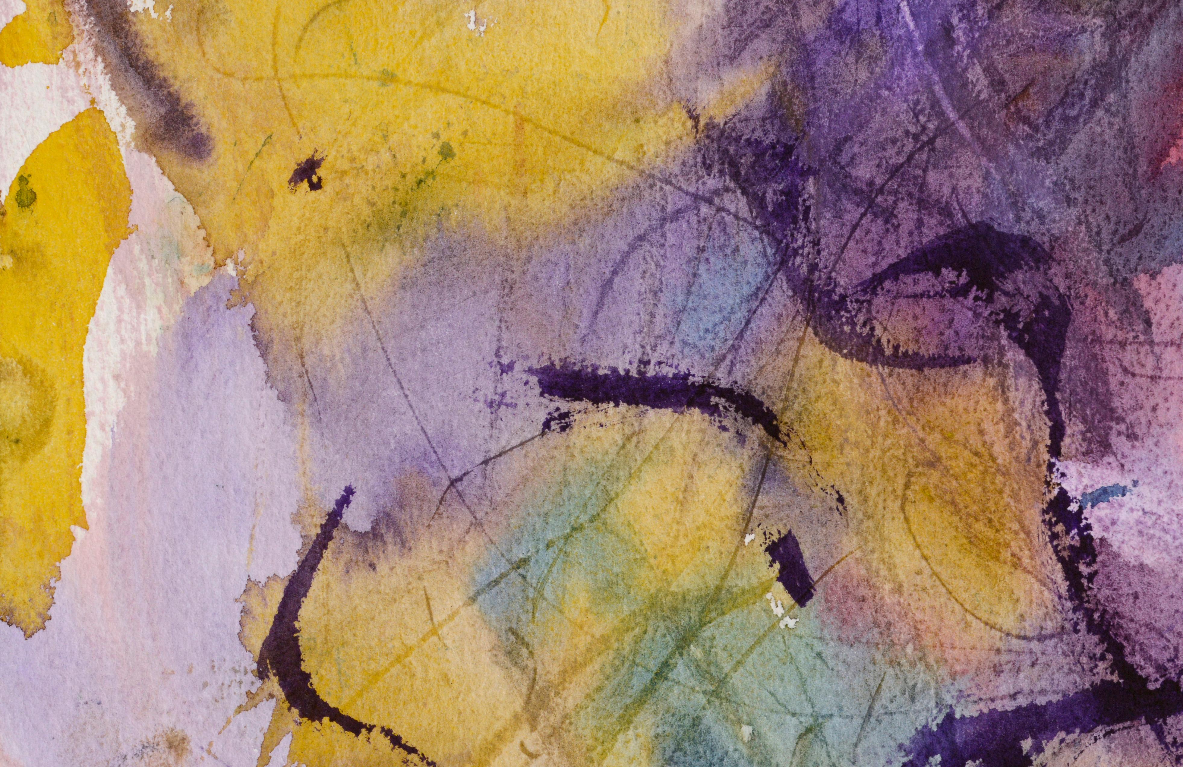 Purple and Yellow Abstract Watercolor  - Art by Les Anderson