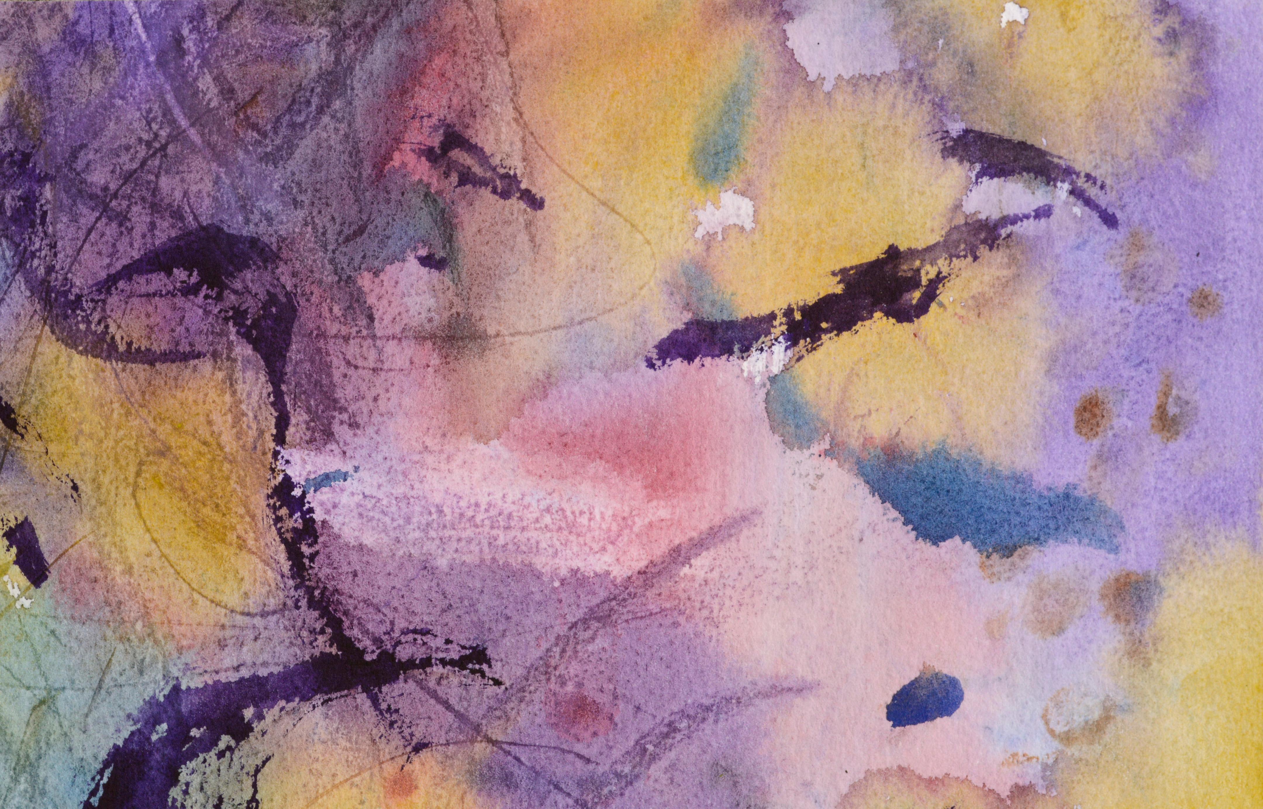 Purple and Yellow Abstract Watercolor  - Abstract Expressionist Art by Les Anderson