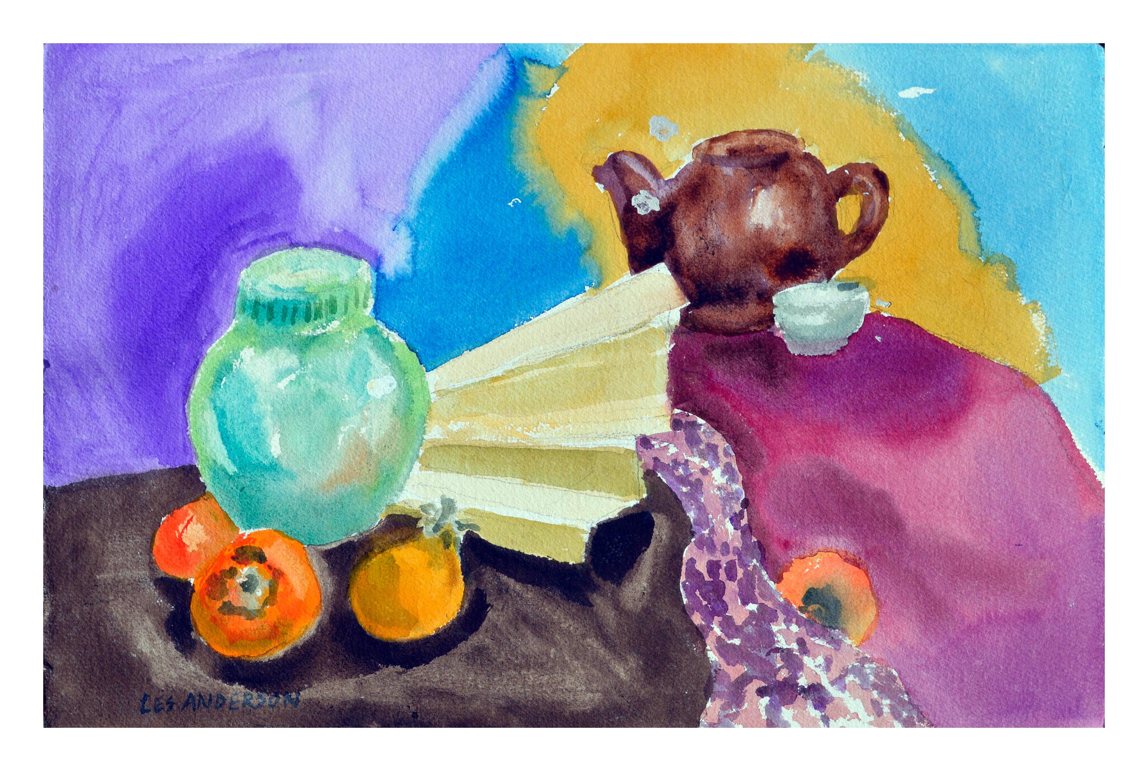 Persimmons & Tea Pot Still Life 