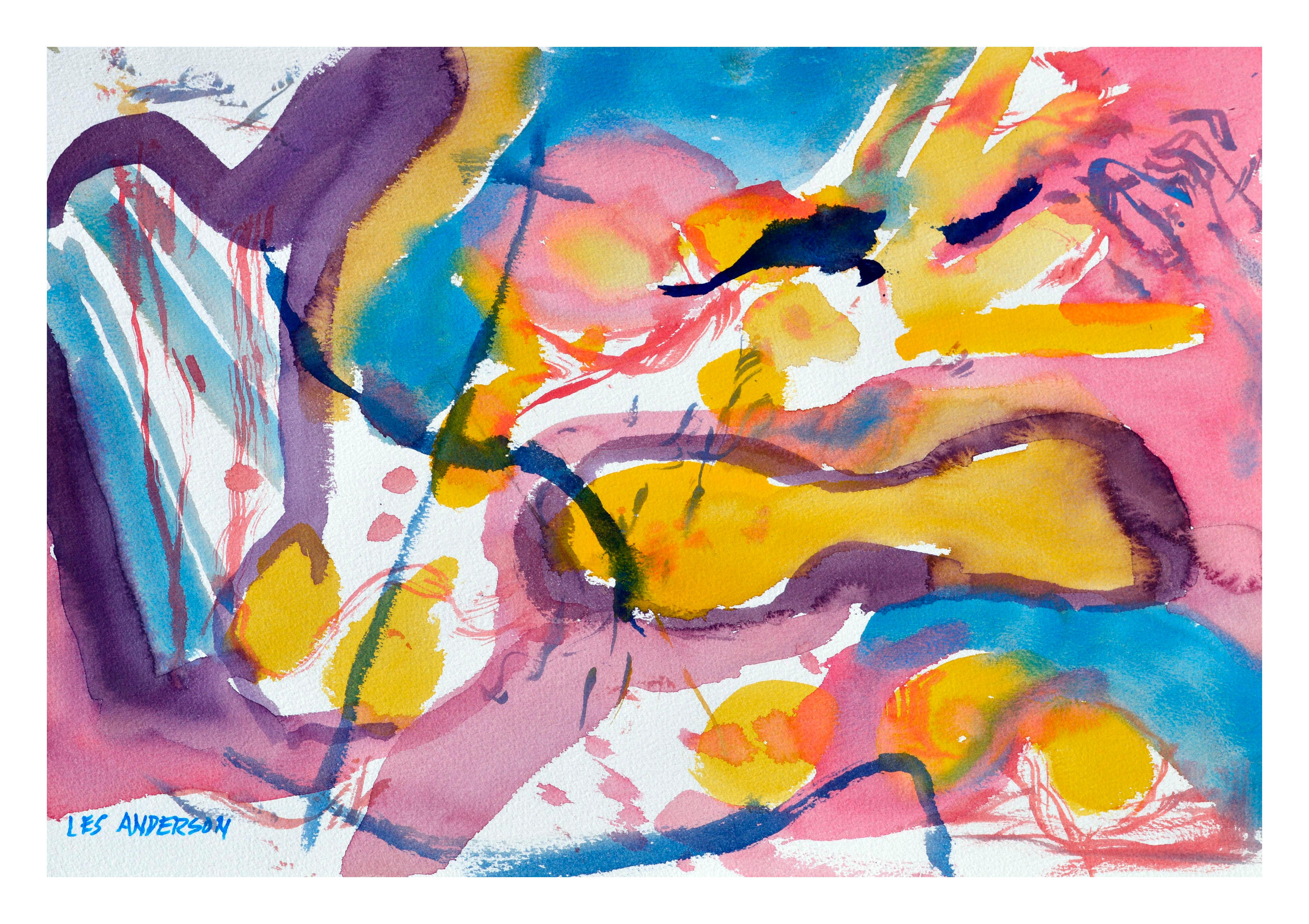 Les Anderson Abstract Drawing – Gelb & Rosa Abstrakte Gelb & Rosa