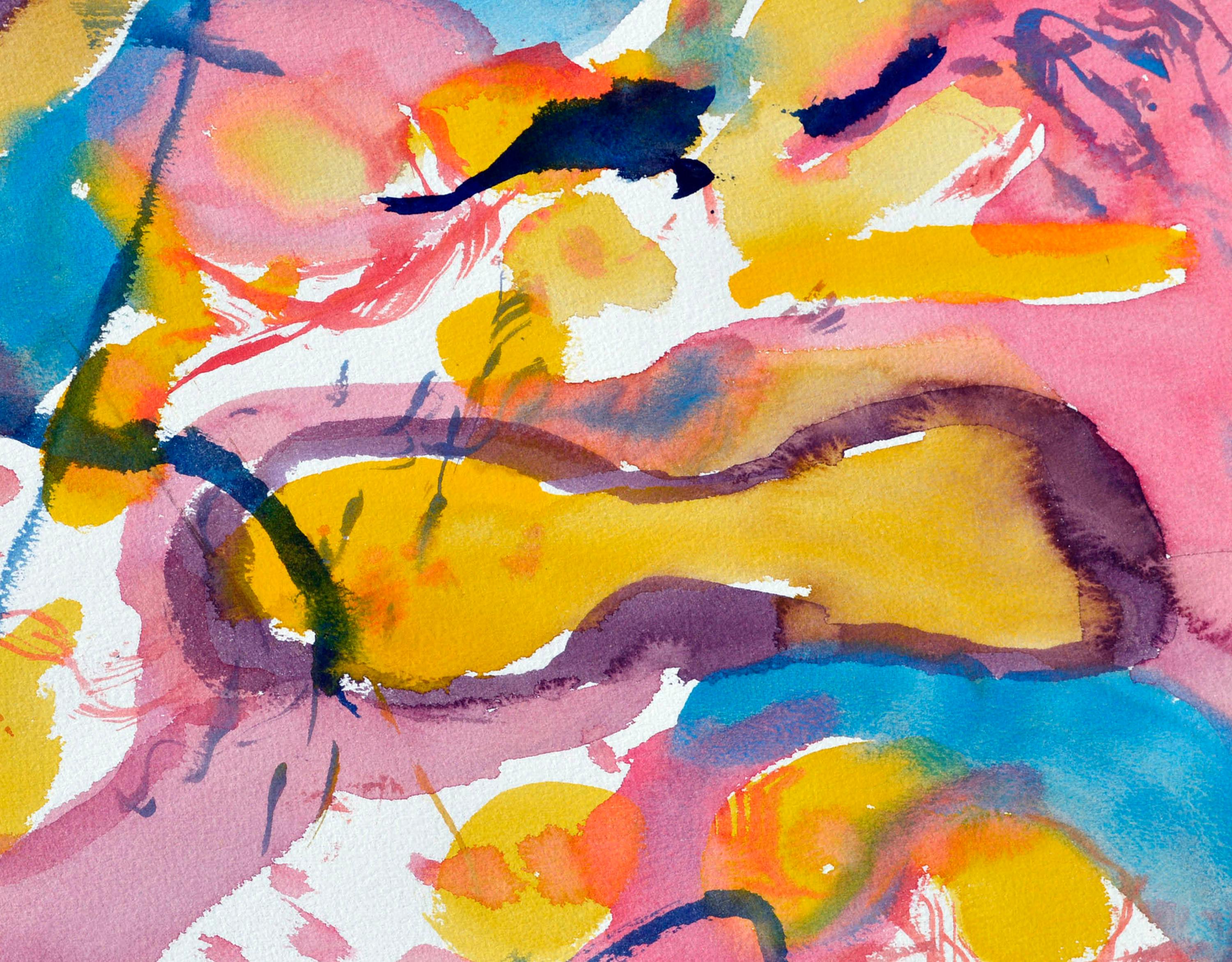 Yellow & Pink Abstract - Abstract Expressionist Art by Les Anderson