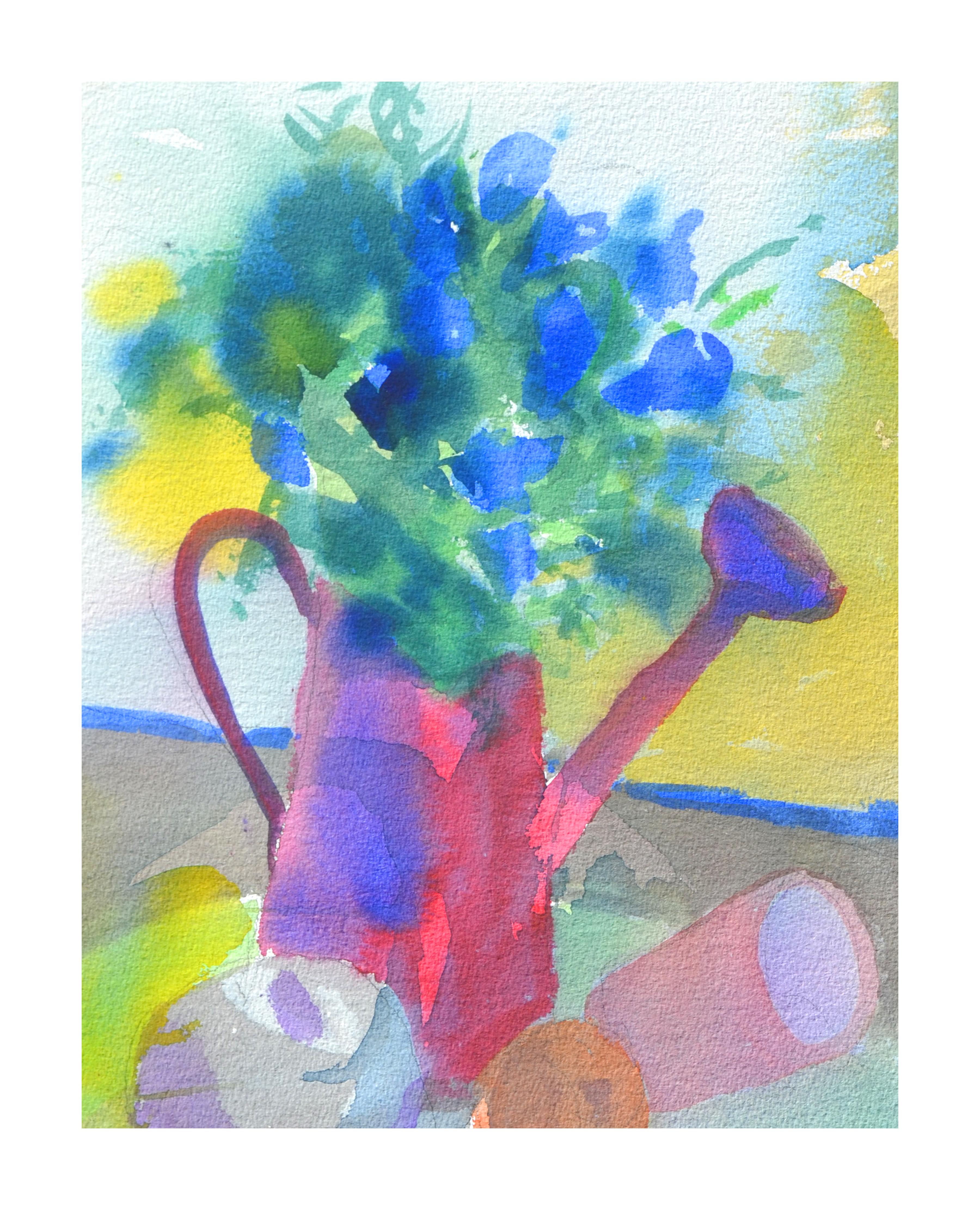 Bouquet in Water Can Still Life  - Art by Les Anderson