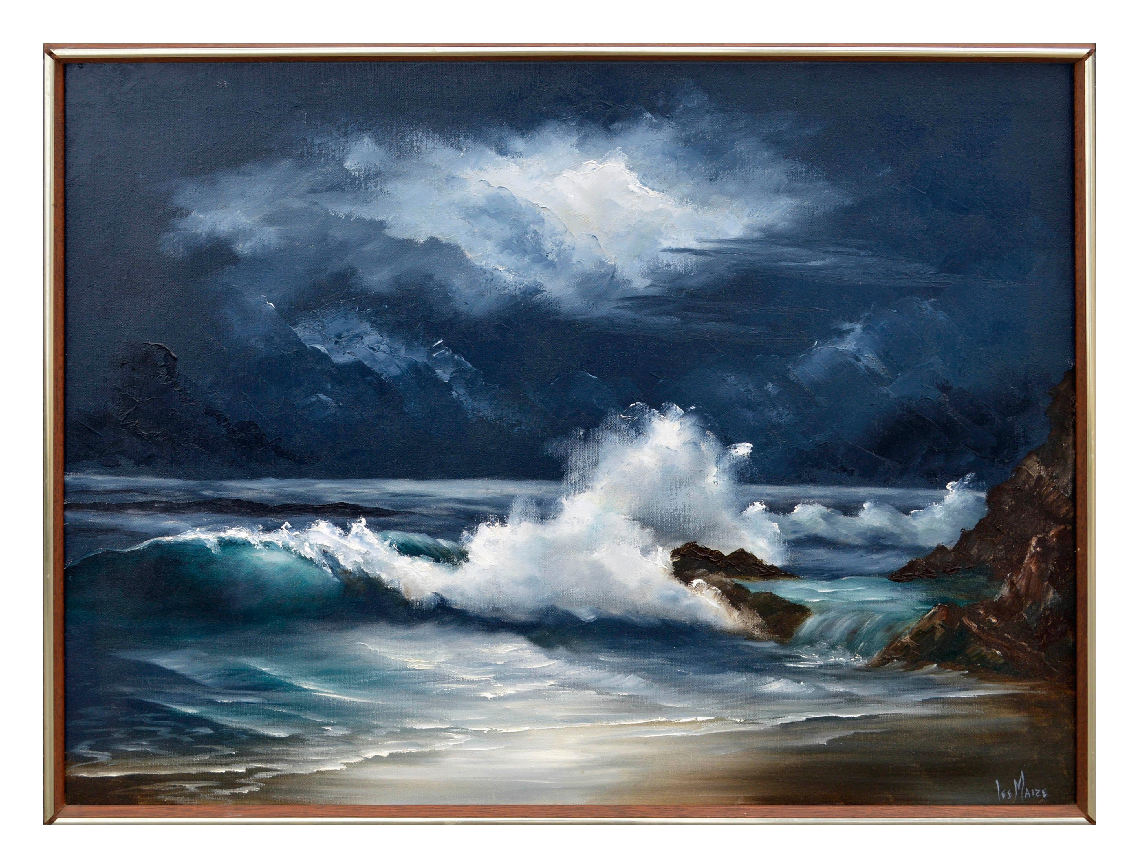 Lee Maize Landscape Painting - Moonlit Waves - Nocturnal Seascape 