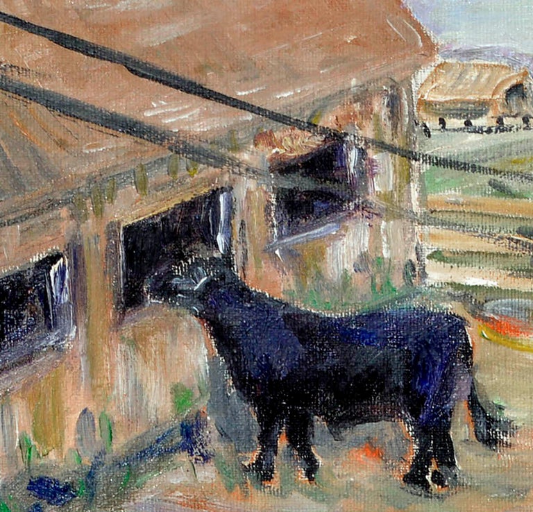 Grazing Cows - Farm Landscape  - Brown Figurative Painting by J.W. Ford