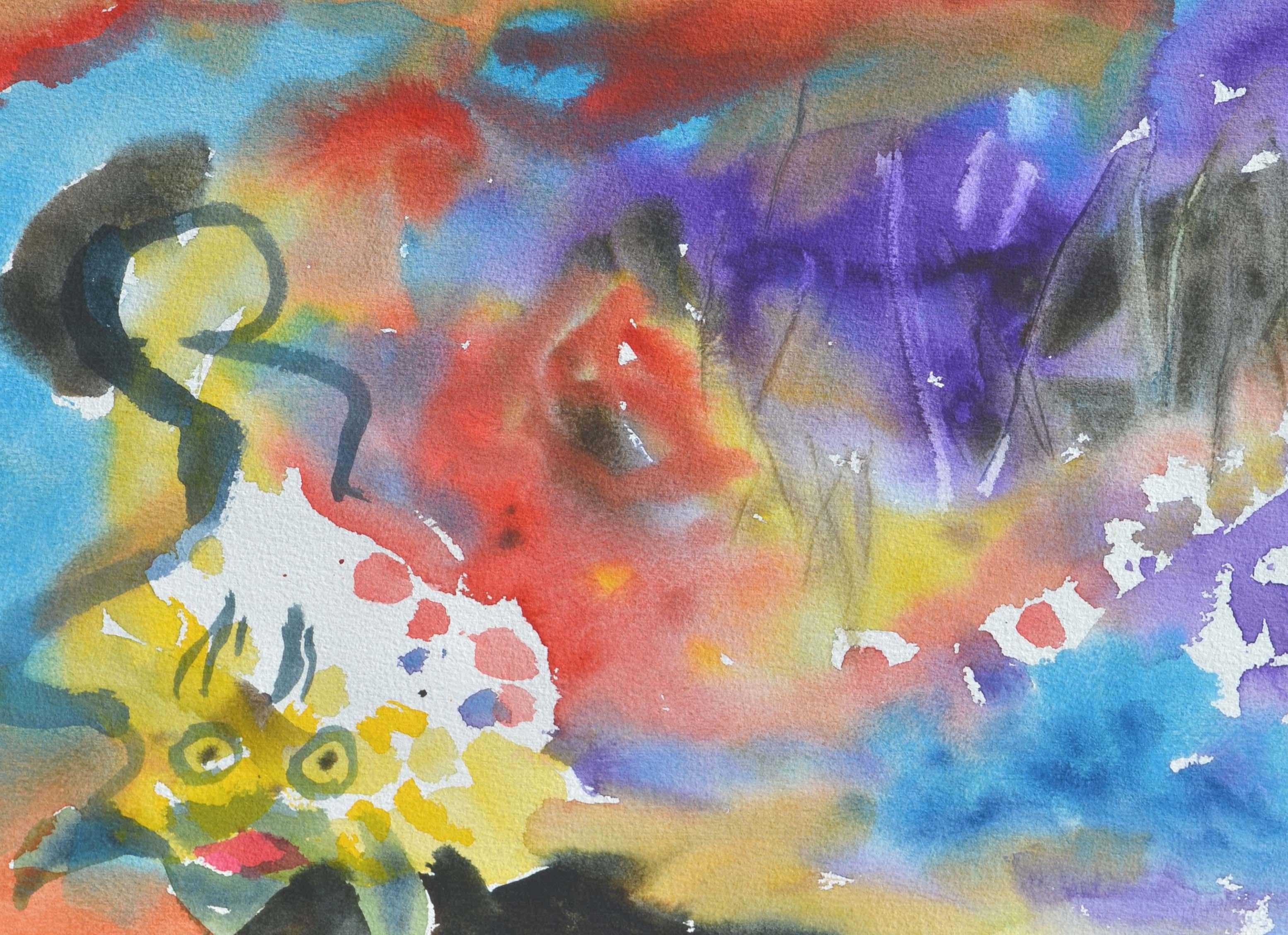Sea Creatures Abstract Watercolor - Art by Les Anderson