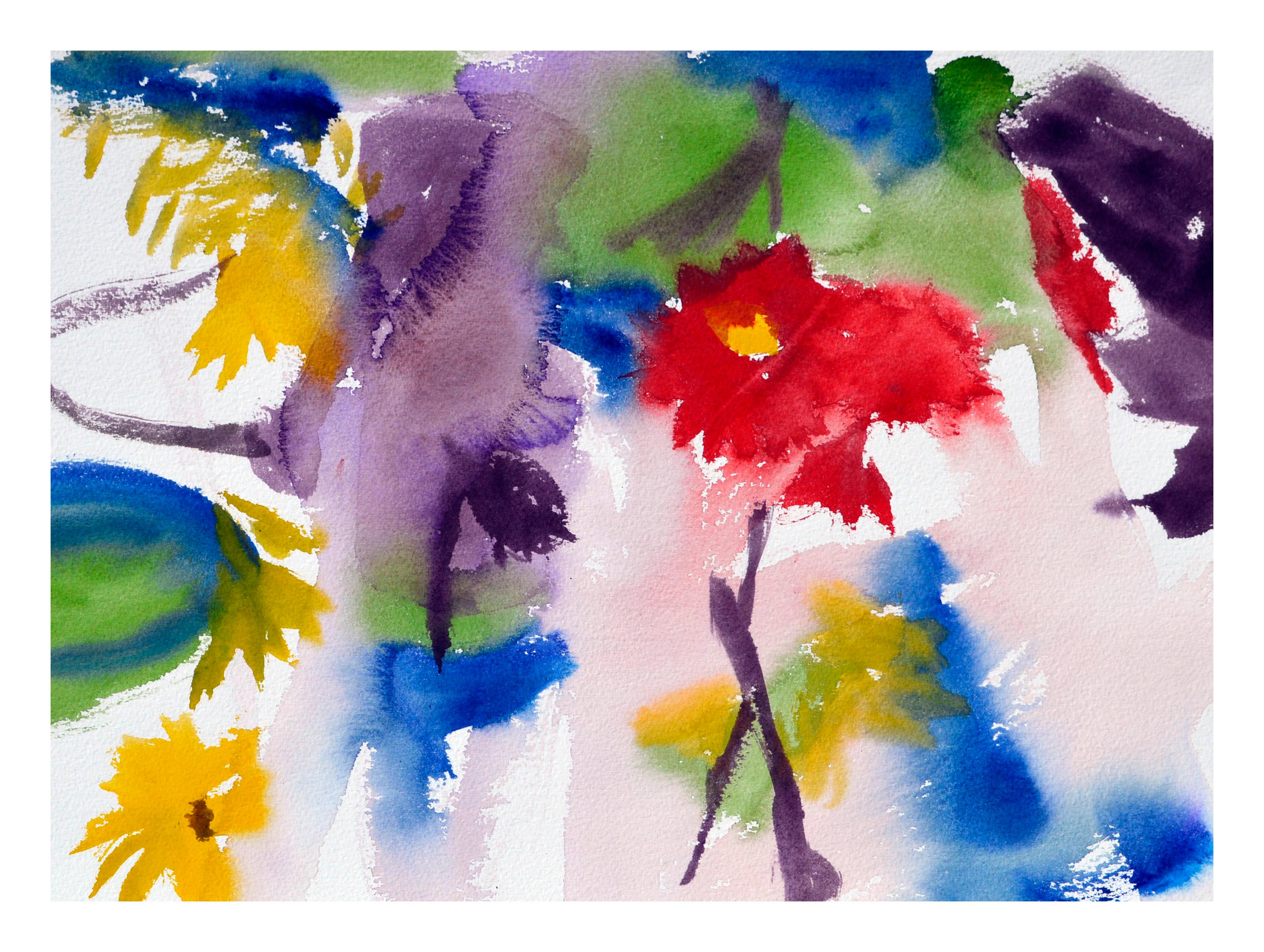 Abstract Flowers Watercolor - Art by Les Anderson