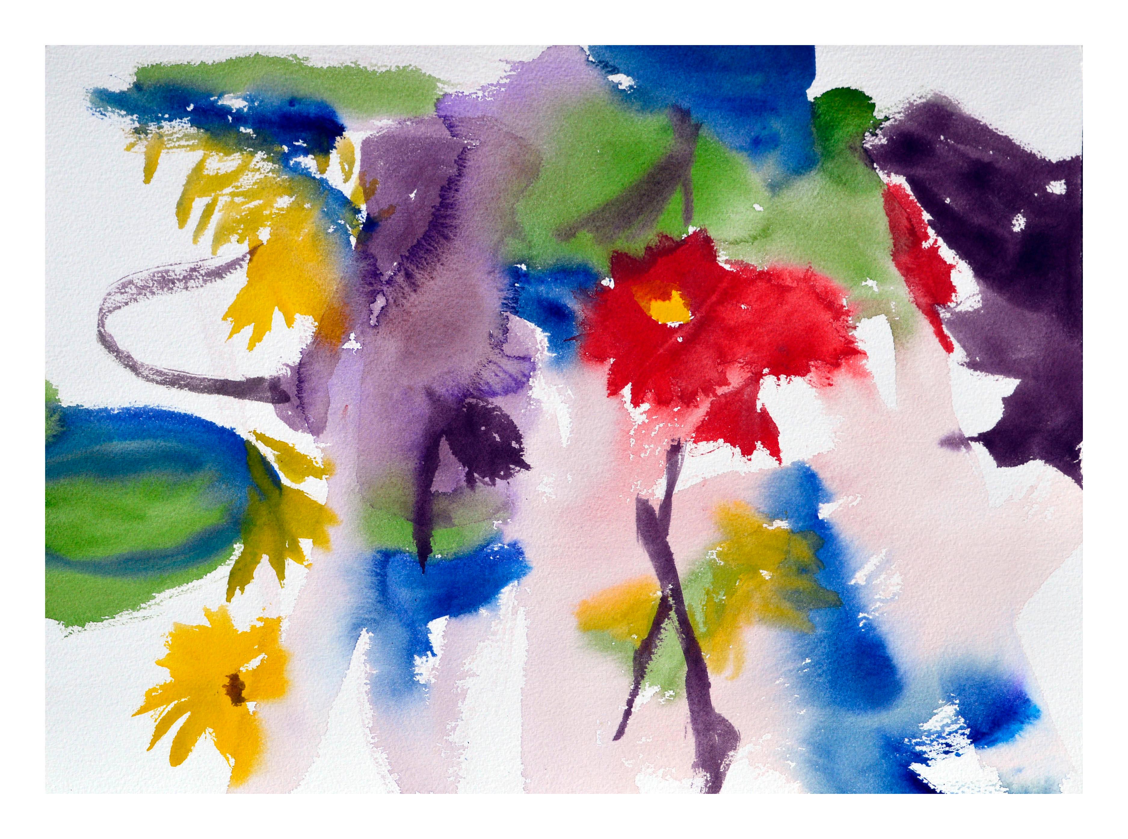 Les Anderson Abstract Drawing - Abstract Flowers Watercolor