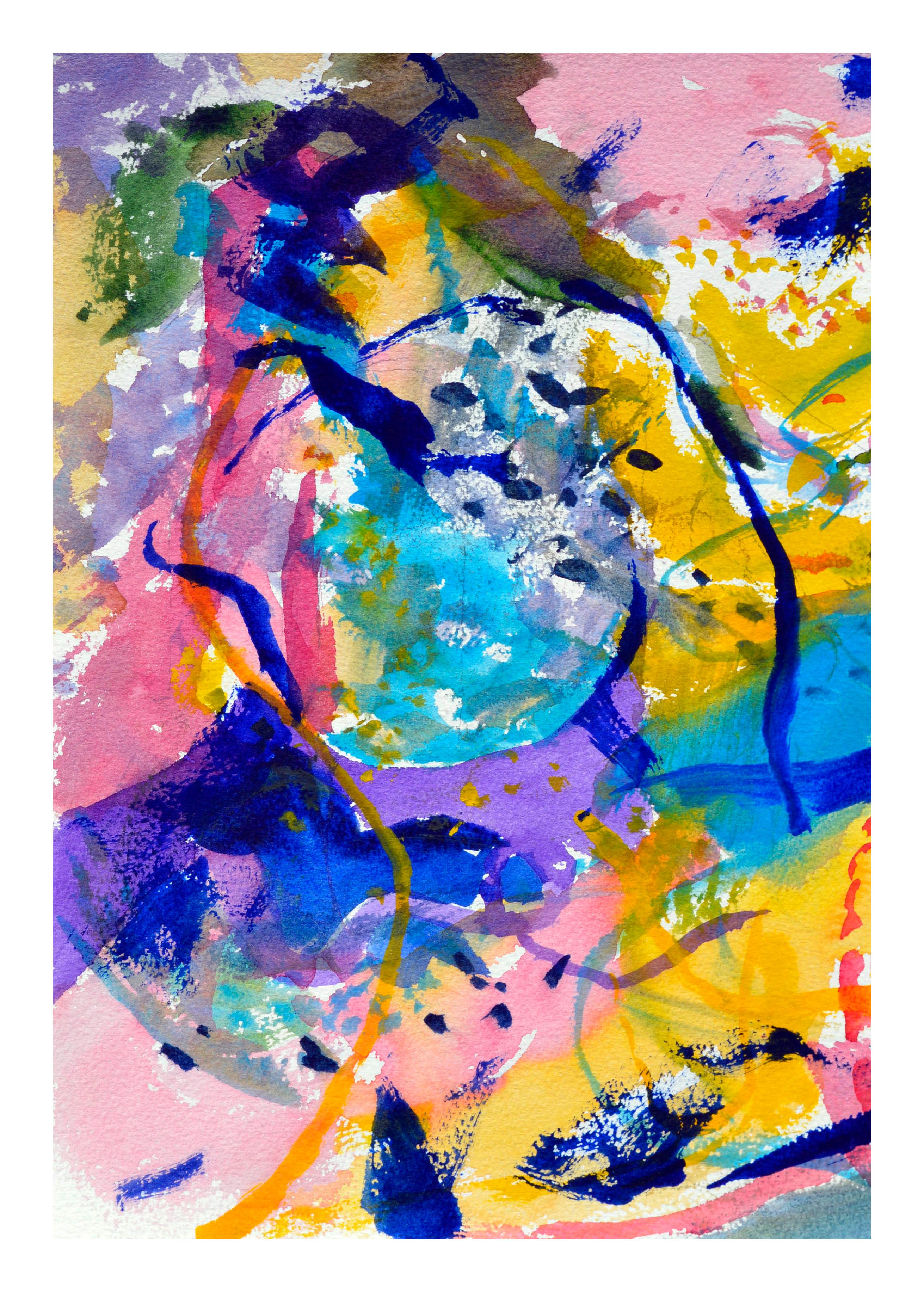 Les Anderson Abstract Drawing - Pink & Blue Abstract Watercolor