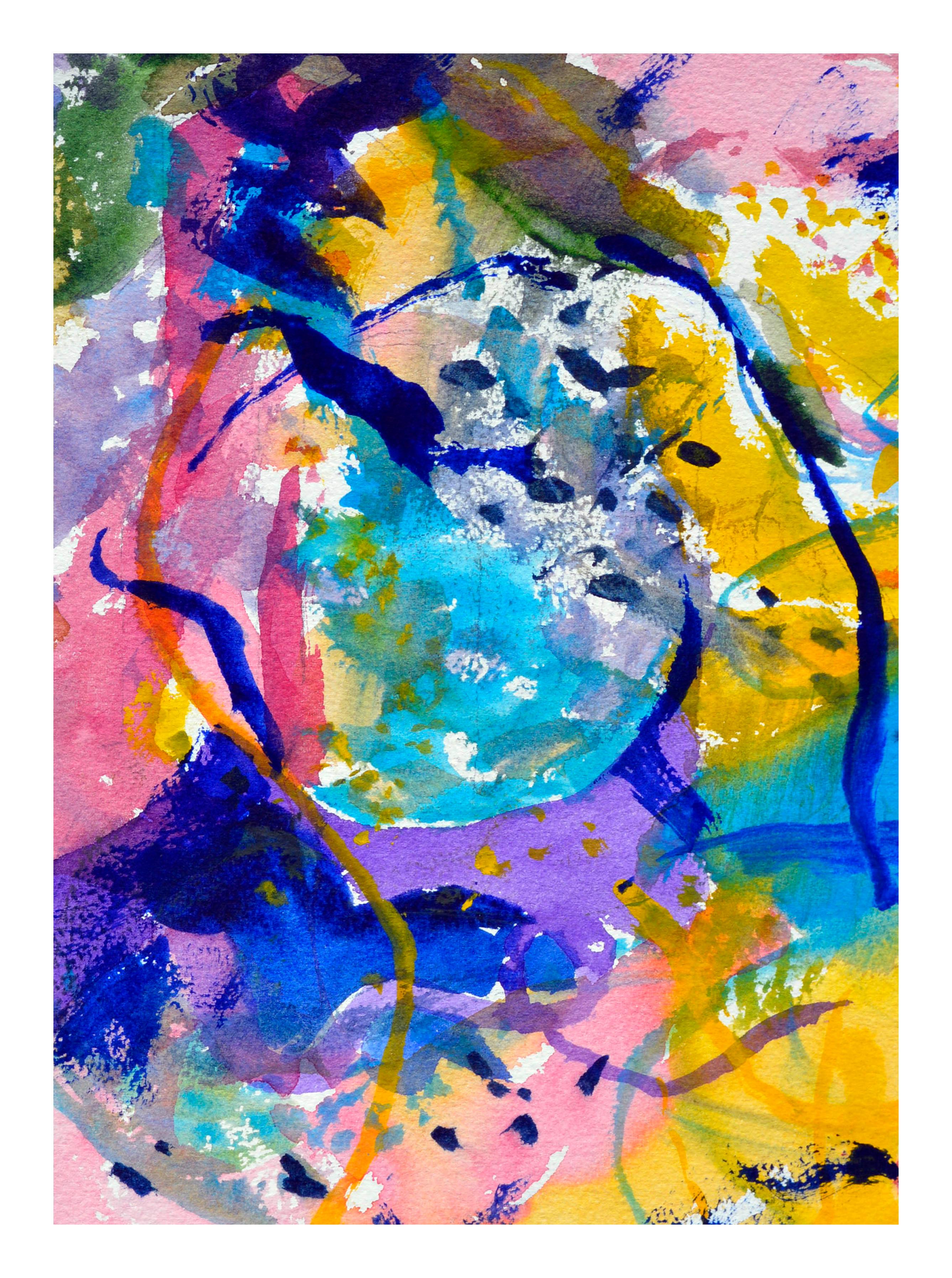 Pink & Blue Abstract Watercolor - Art by Les Anderson