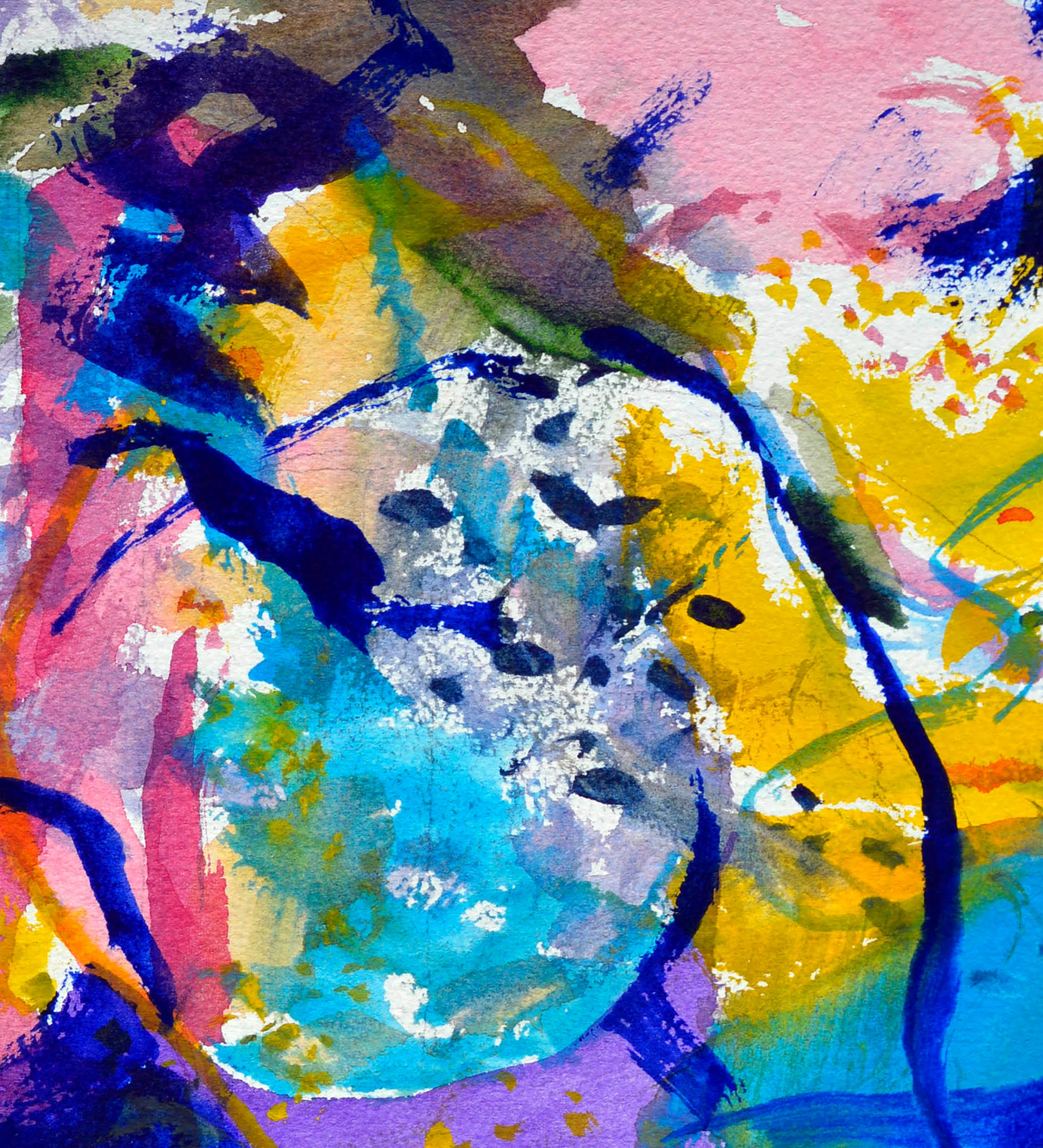 Pink & Blue Abstract Watercolor - Abstract Expressionist Art by Les Anderson