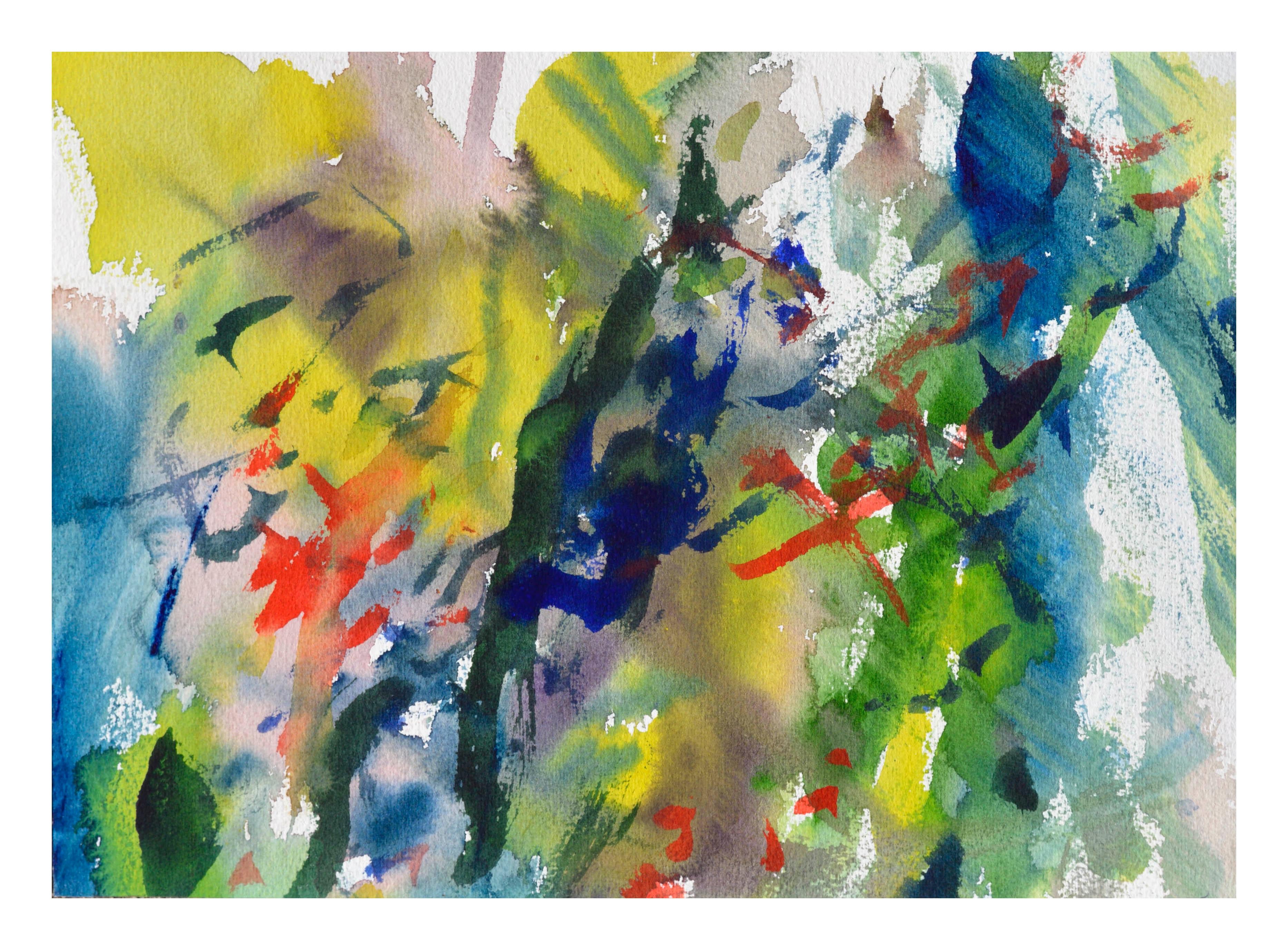 Abstract Drawing di Les Anderson - Acquerello astratto giallo e verde
