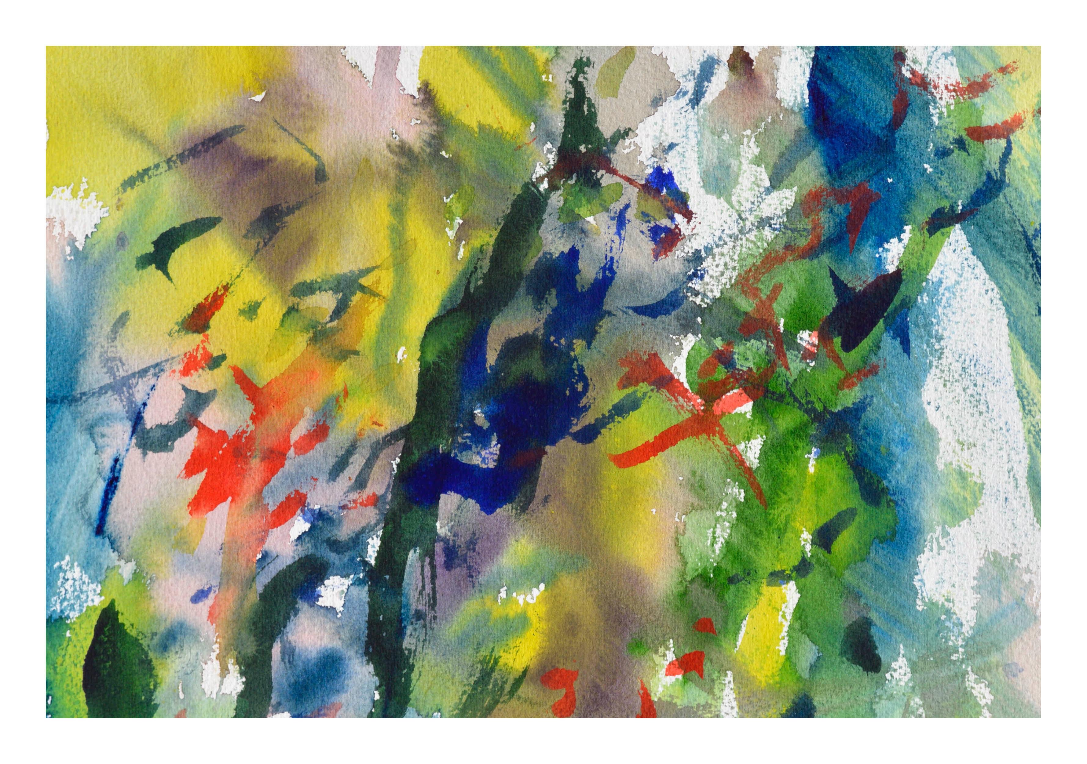 Yellow & Green Abstract Watercolor - Art by Les Anderson