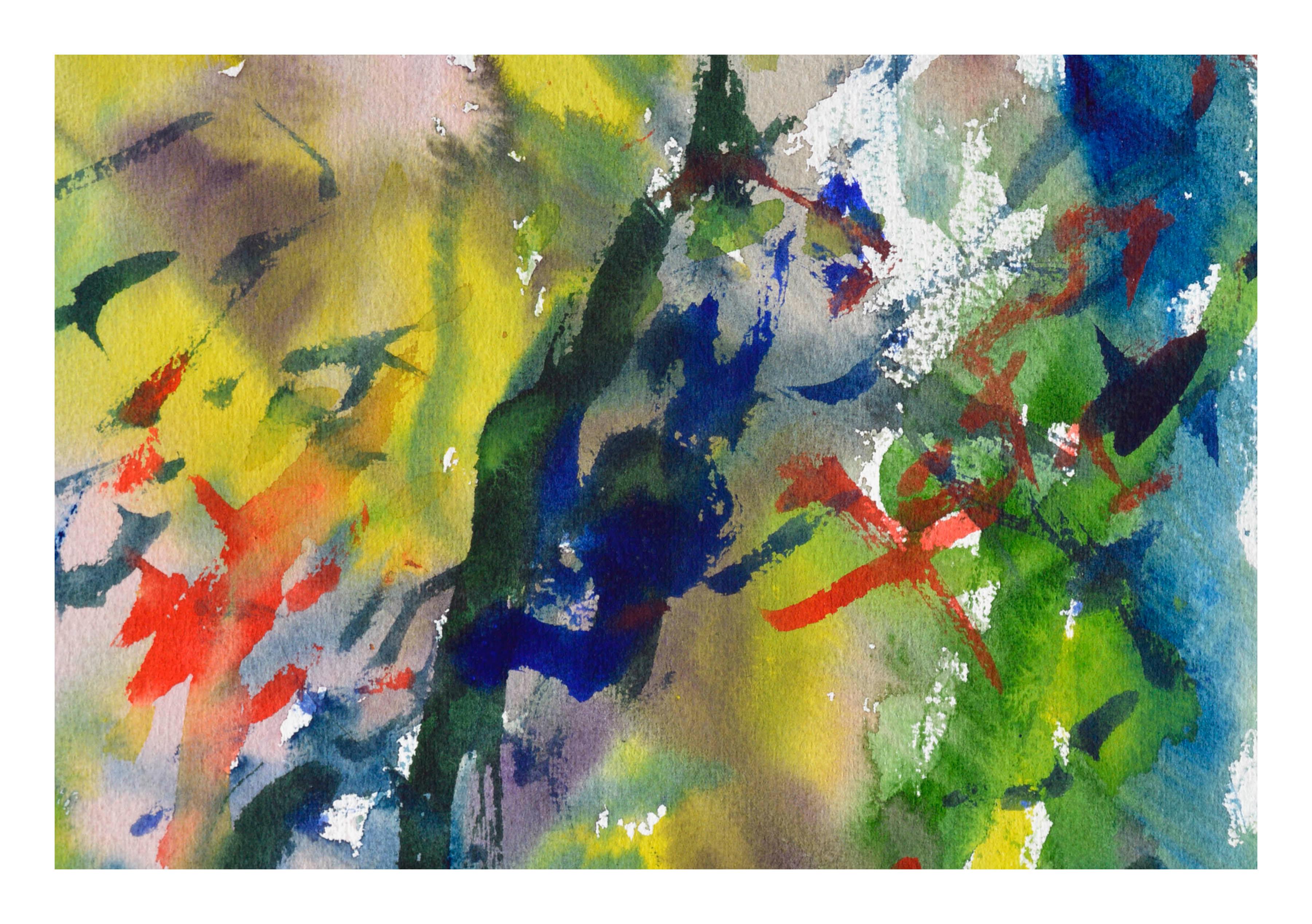 Yellow & Green Abstract Watercolor - Abstract Expressionist Art by Les Anderson