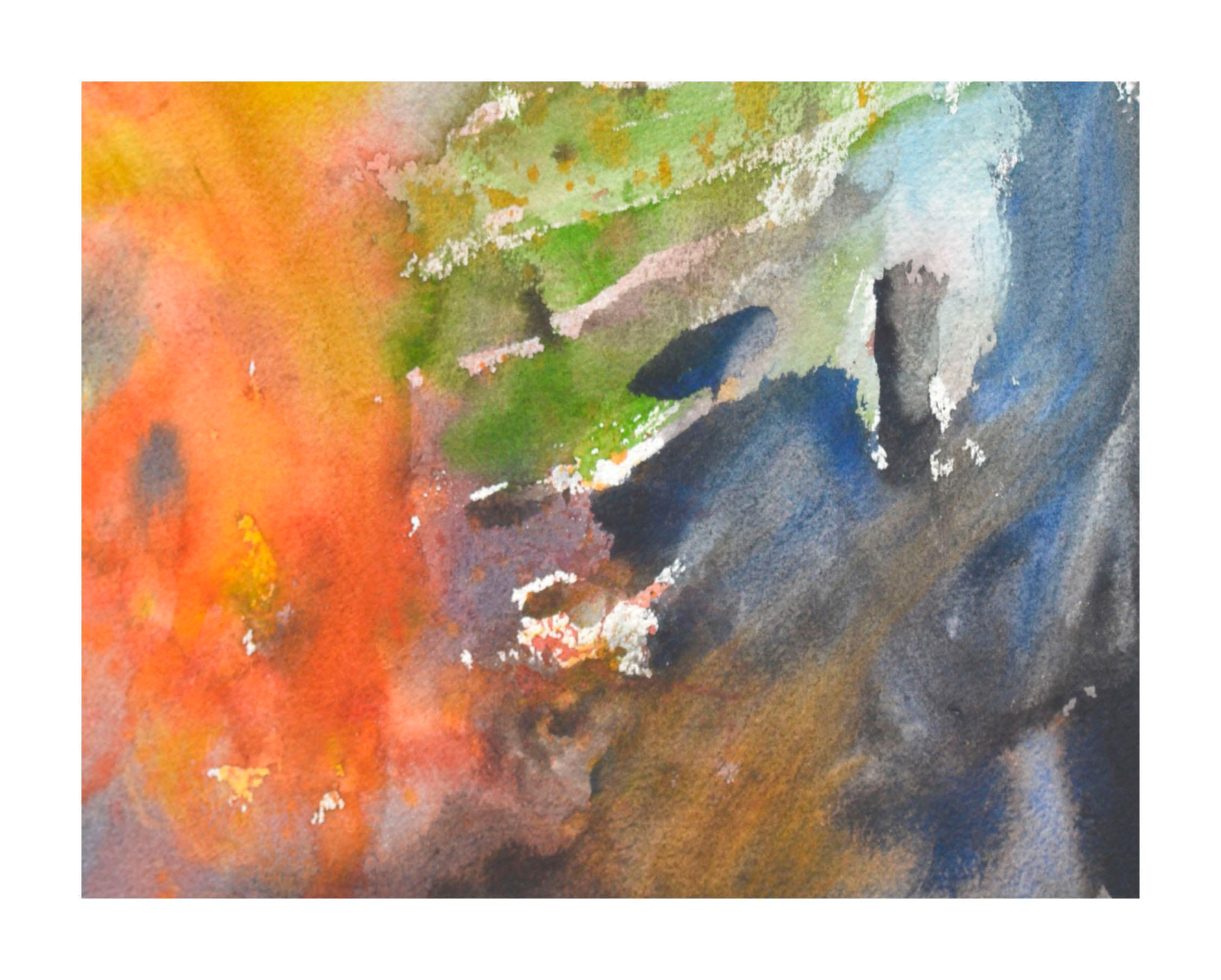 Orange & Blue Abstract Watercolor - Art by Les Anderson