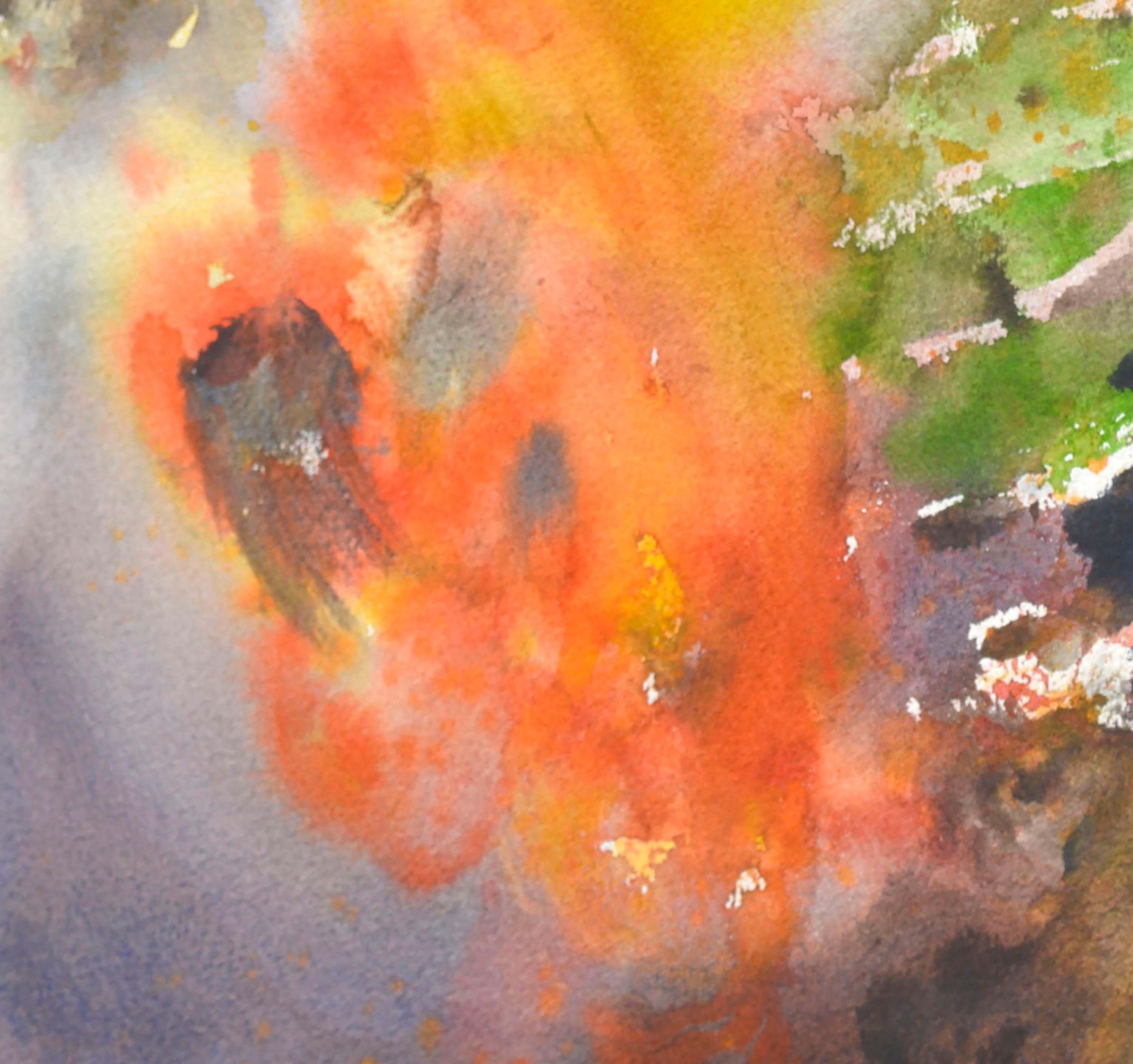 Orange & Blue Abstract Watercolor - Abstract Expressionist Art by Les Anderson