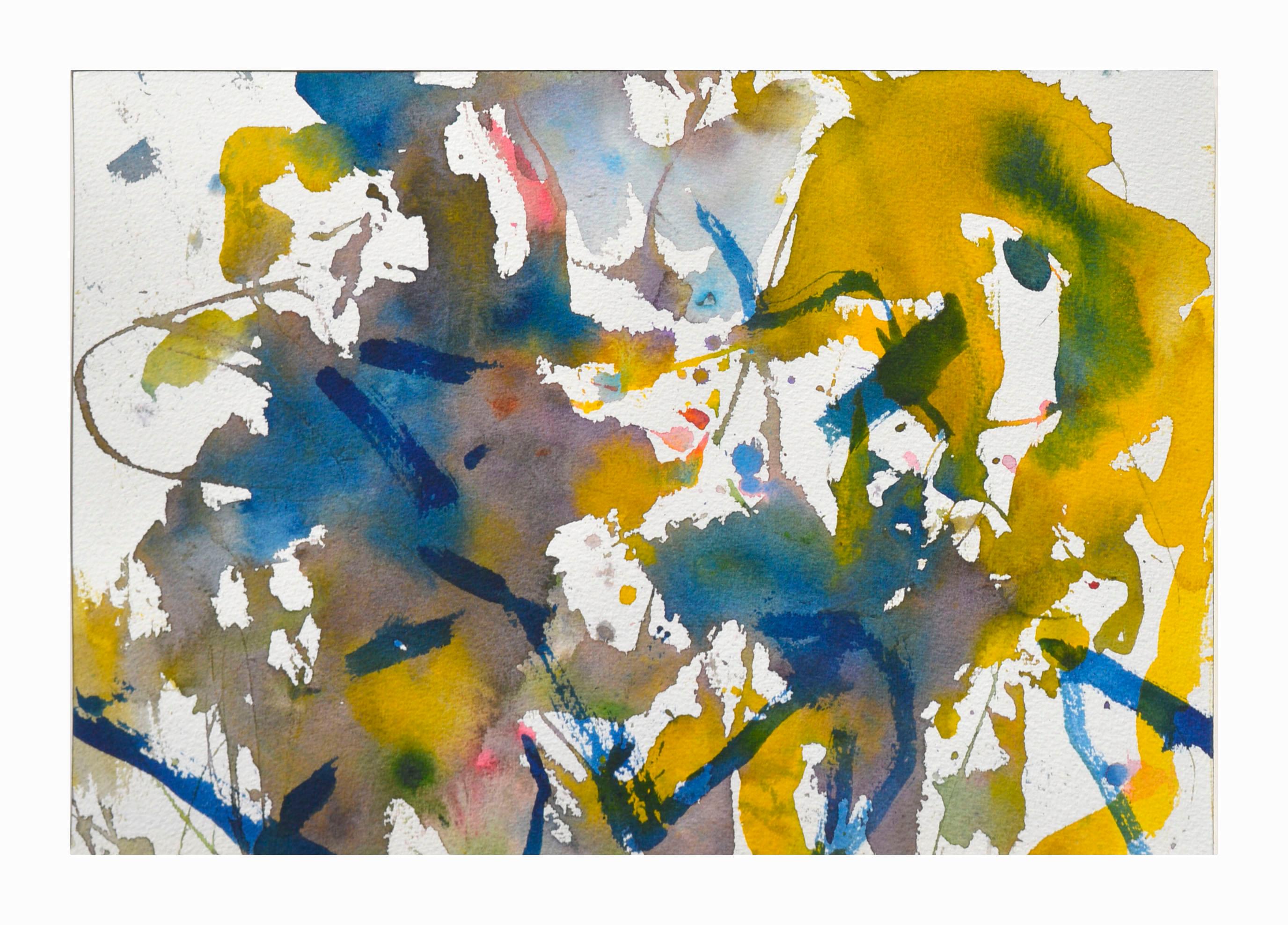 Les Anderson Abstract Drawing - Blue & Yellow Abstract Watercolor