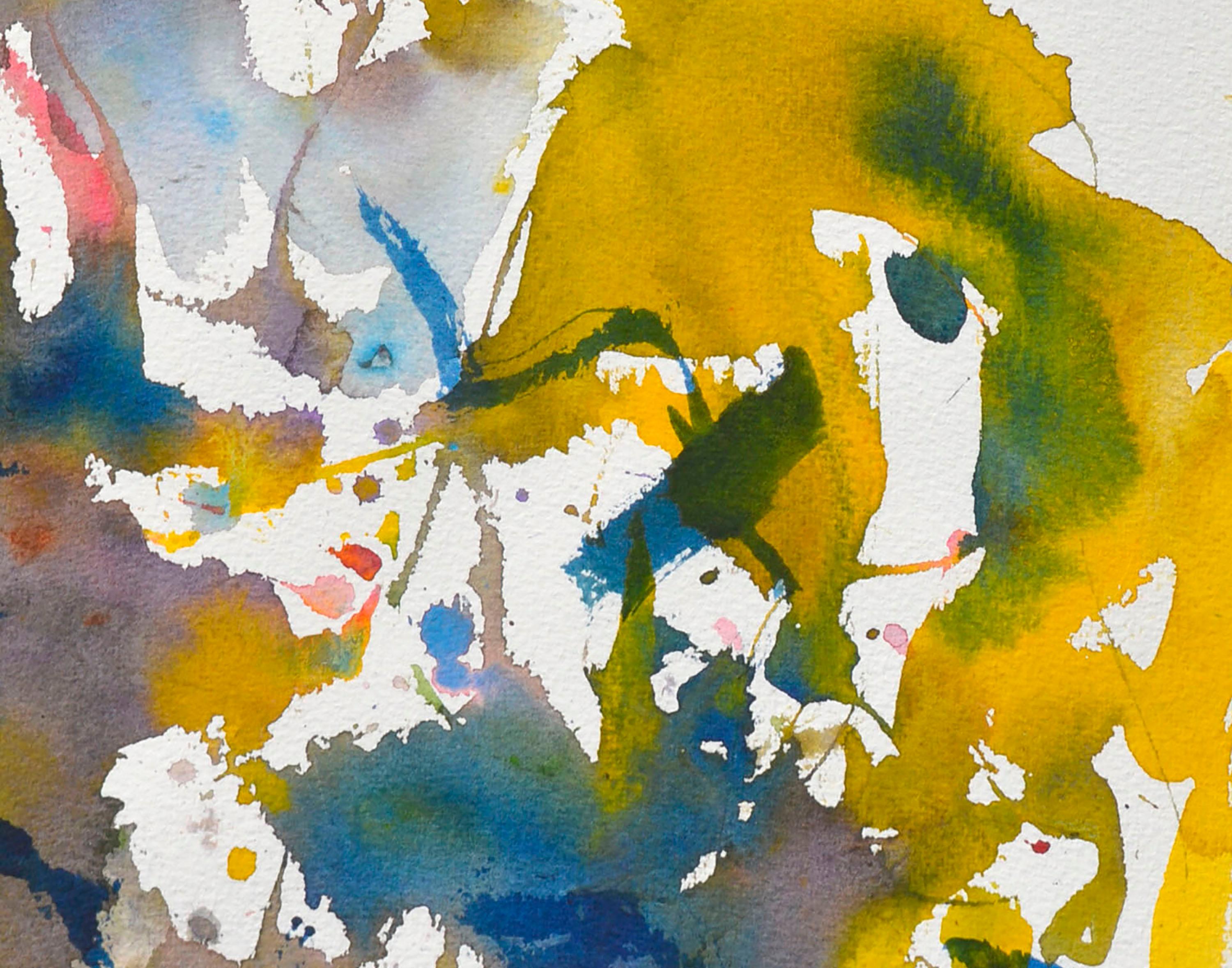 Blue & yellow abstract watercolor by Les (Leslie Luverne) Anderson (American, 1928-2009). From the estate of Les Anderson in Monterey, California. Signed on verso and unframed. Image 10