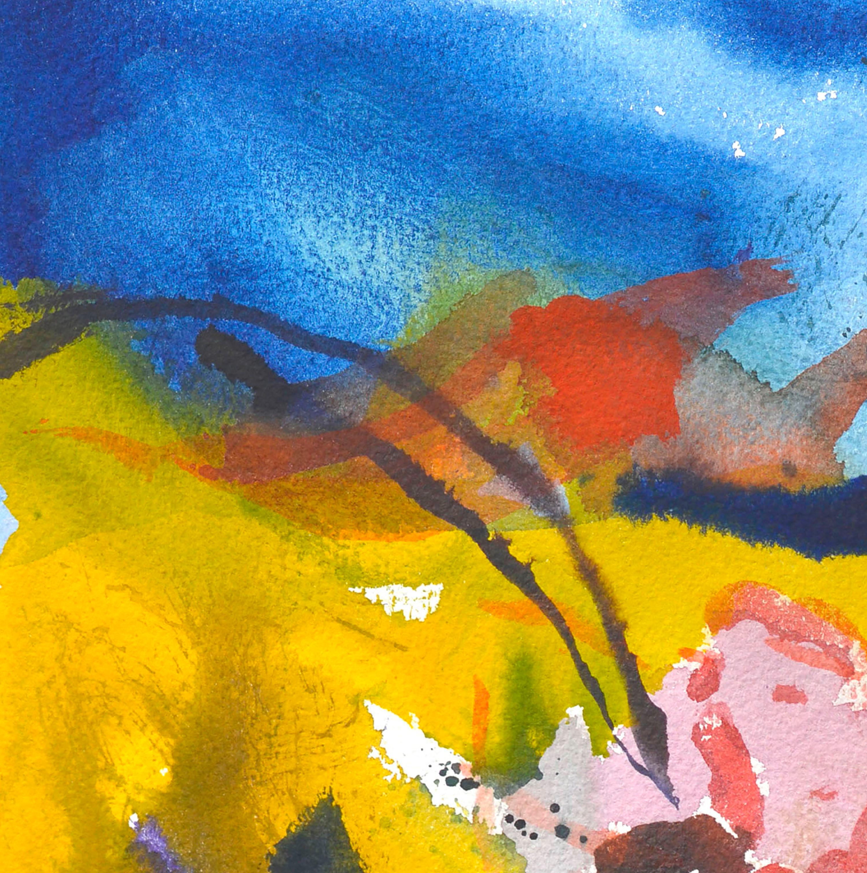 Aquarelle abstraite colorée - Marron Abstract Drawing par Les Anderson