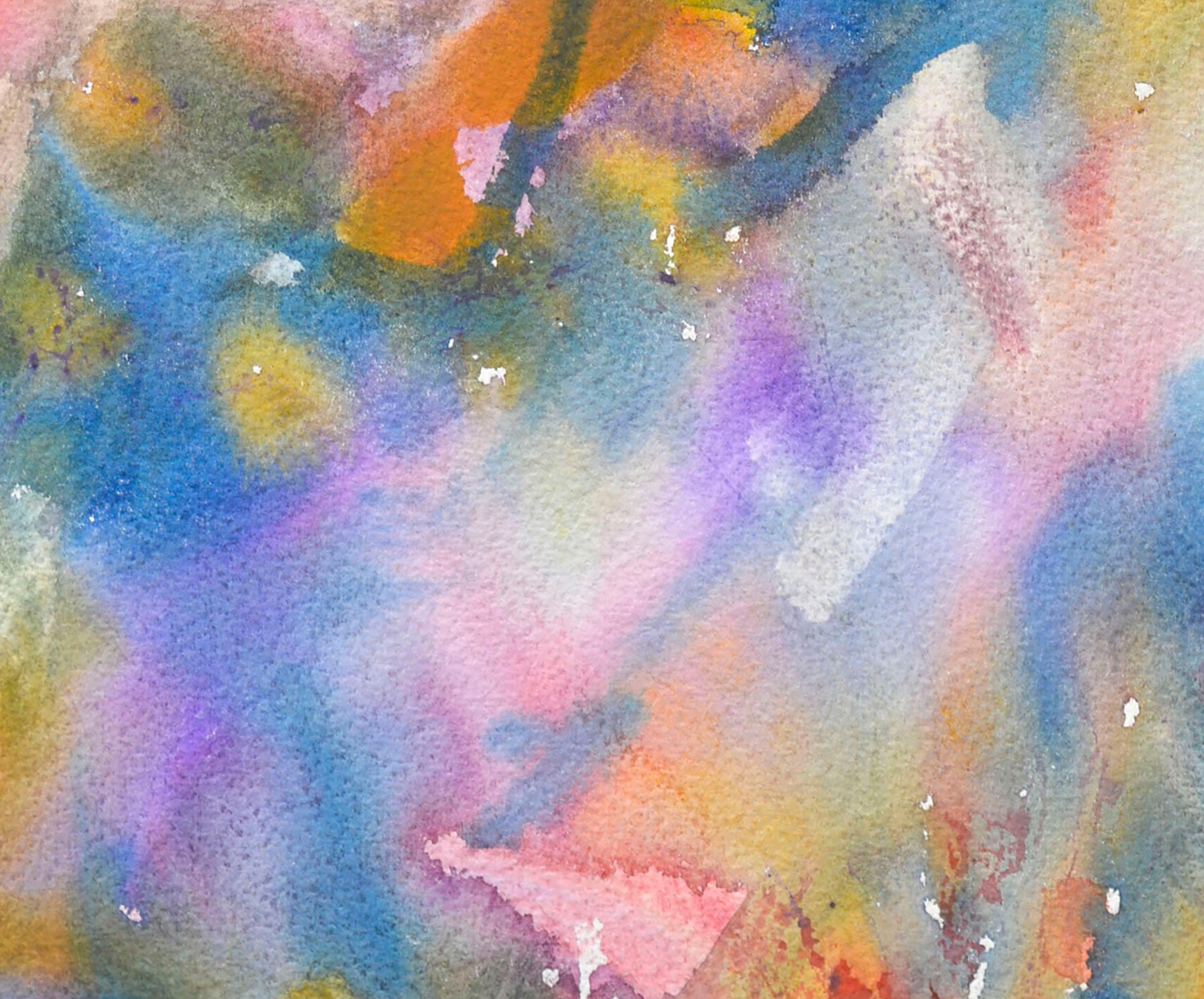 Abstract multicolor watercolor with softly blended color fields by Les (Leslie Luverne) Anderson (American, 1928-2009). From the estate of Les Anderson in Monterey, California. Signed on verso and unframed. Image 10