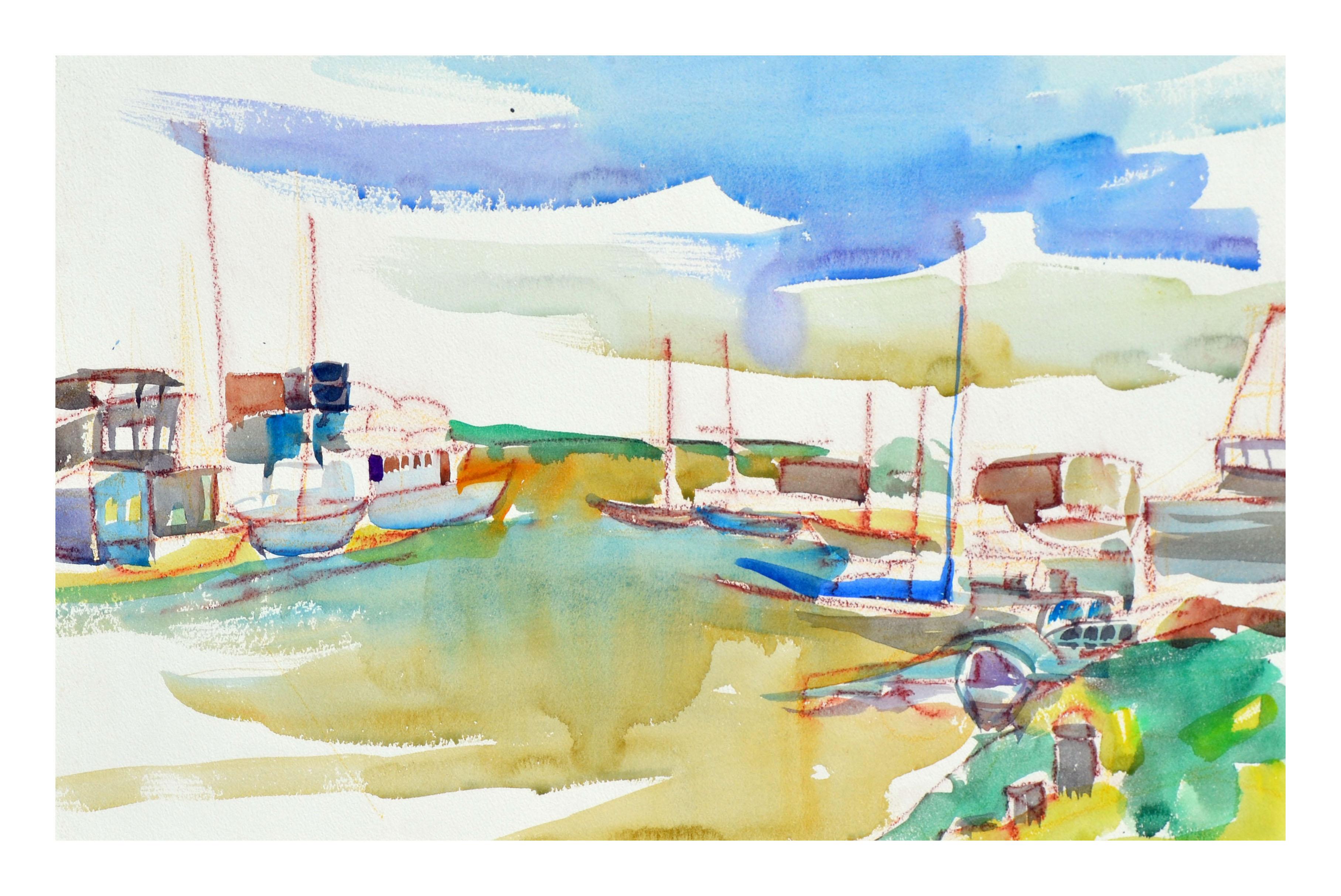 Sail Boats in the Harbor Landscape - Art by Virginia J. Hughins