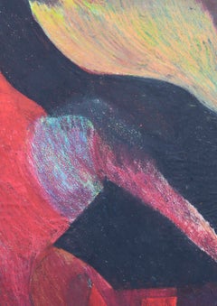 Pastel geométrico abstracto vertical a gran escala con rojo, negro y naranja