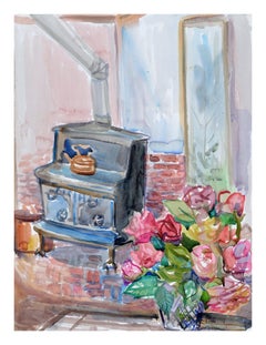 Vintage Still Life -- Woodstove & Bouquet
