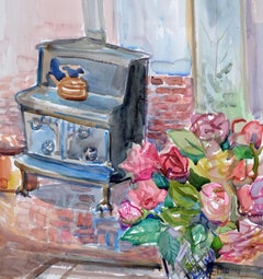 Vintage Still Life -- Woodstove & Bouquet