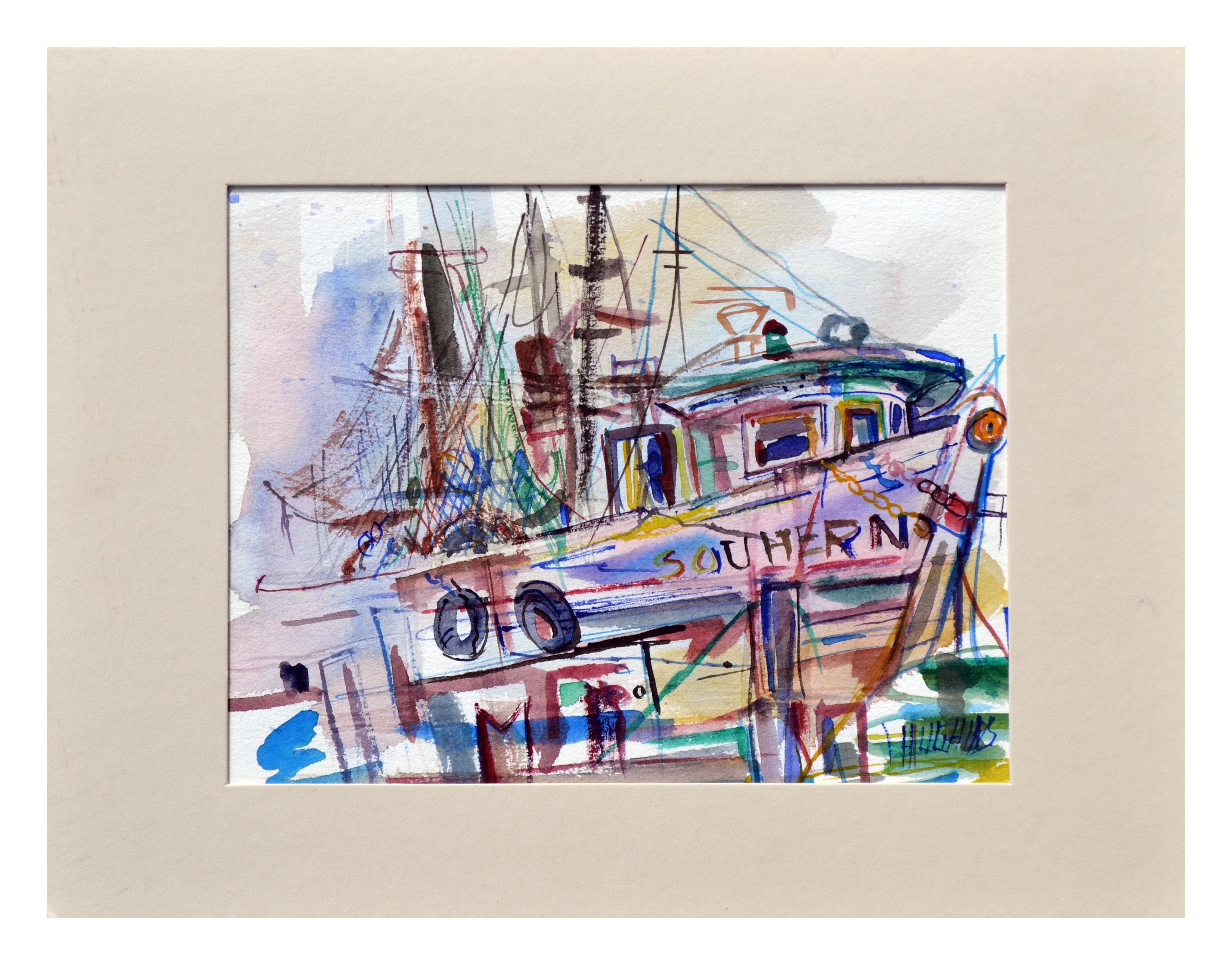 Virginia J. Hughins Landscape Art – Fishing Boat, Boot