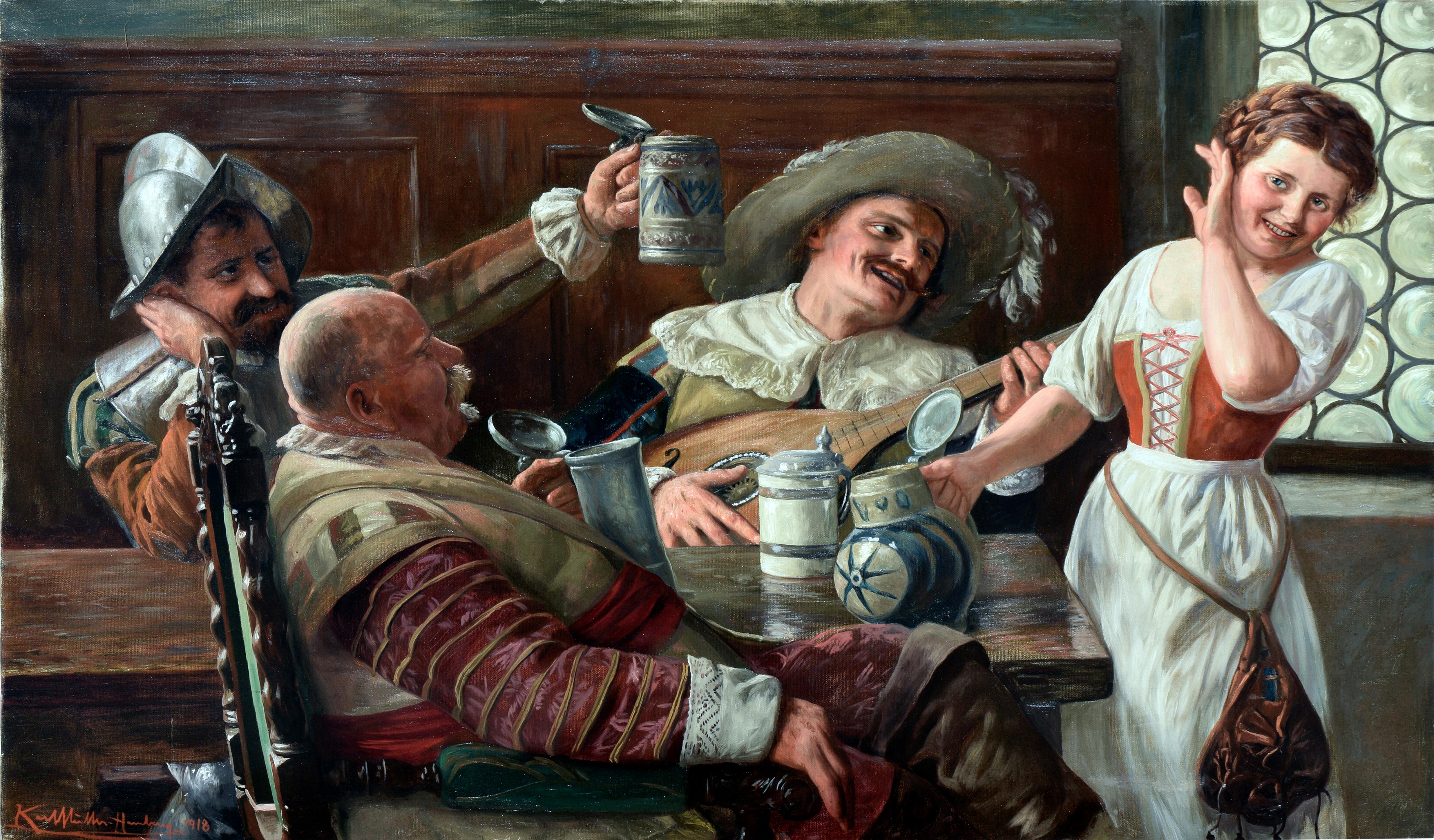A Jolly Time -- German Genre Tavern Painting, 1918
