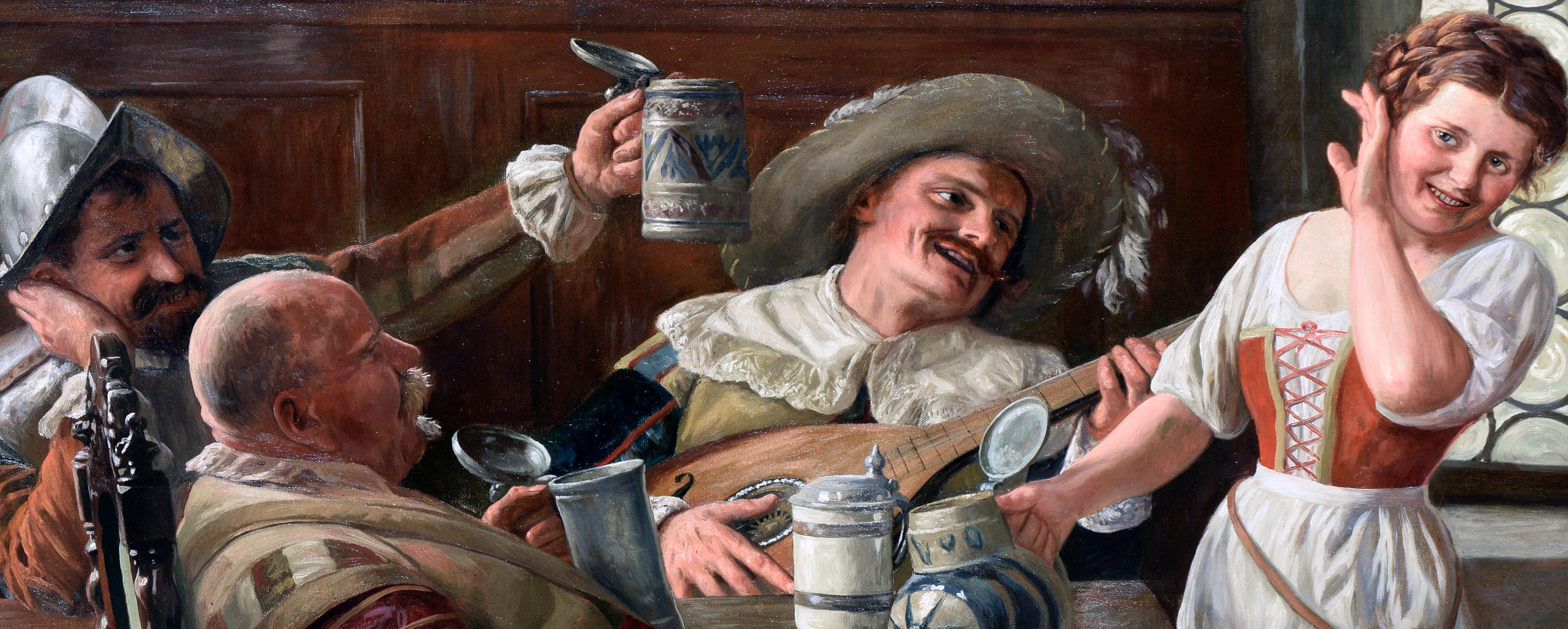 A Jolly Time – Deutsches Genre- Taverngemälde, 1918 (Realismus), Painting, von Karl Josef Muller