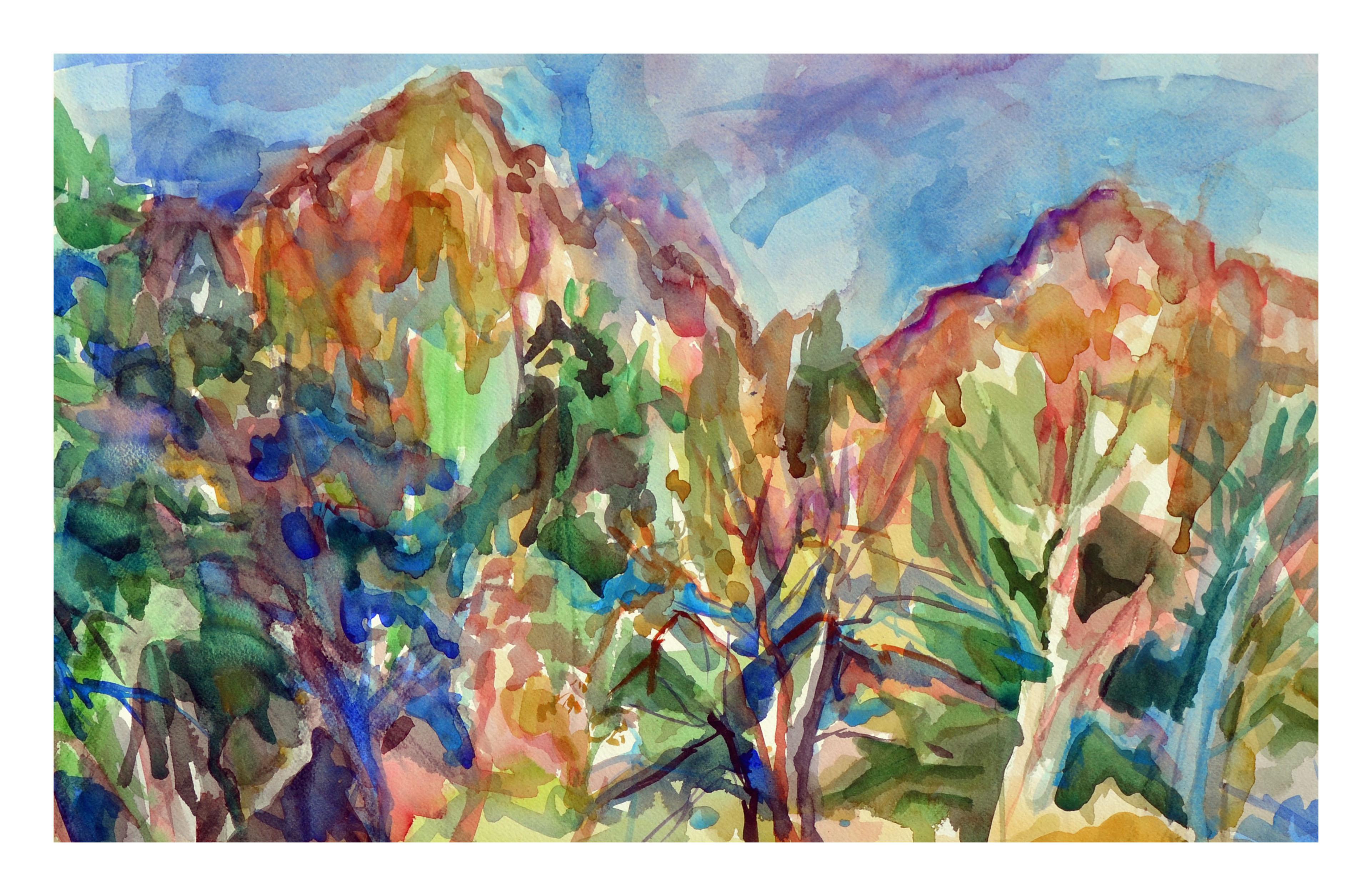 Landschaft aus abstrahiertem Bergland (Amerikanischer Impressionismus), Art, von Virginia J. Hughins