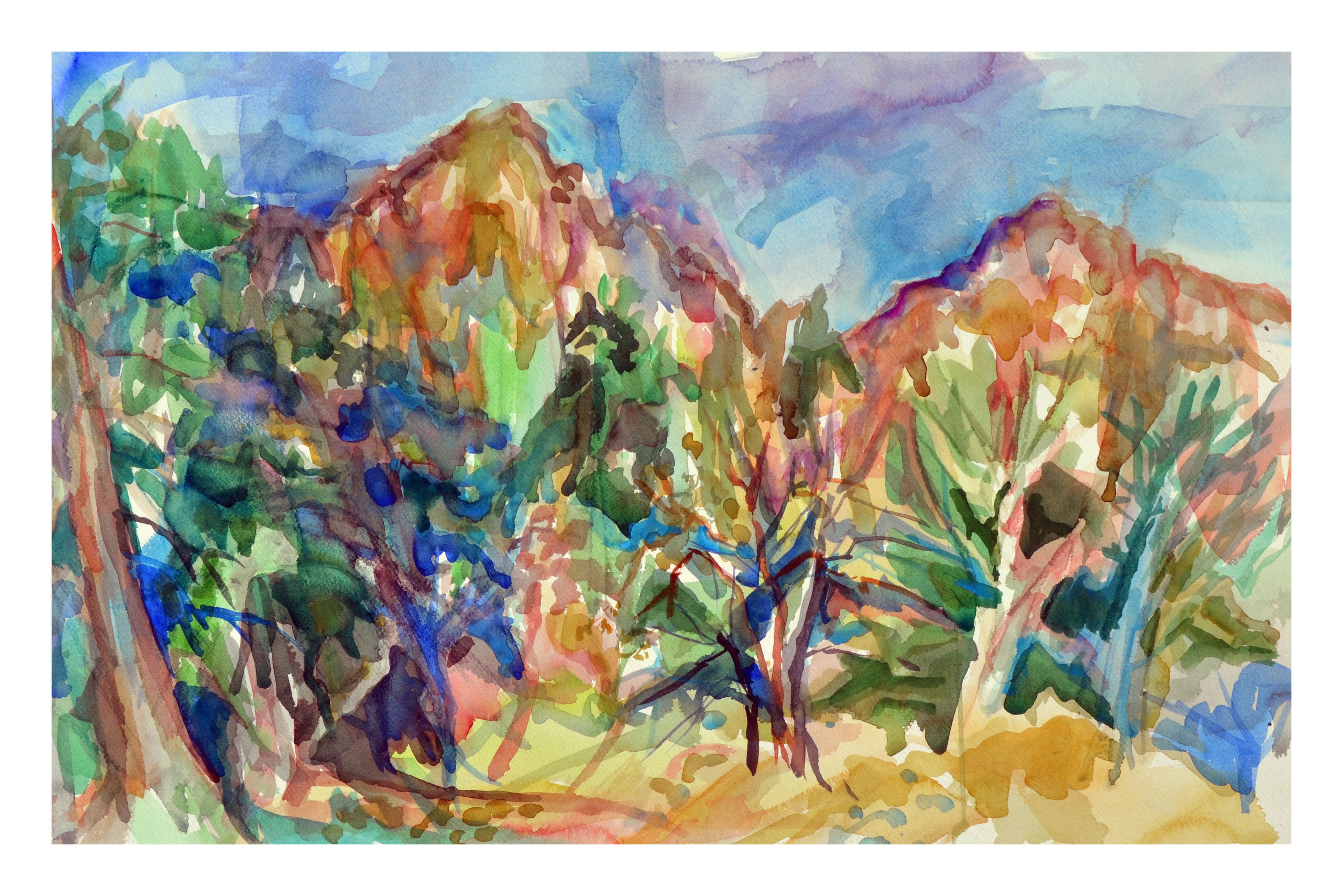 Landschaft aus abstrahiertem Bergland – Art von Virginia J. Hughins