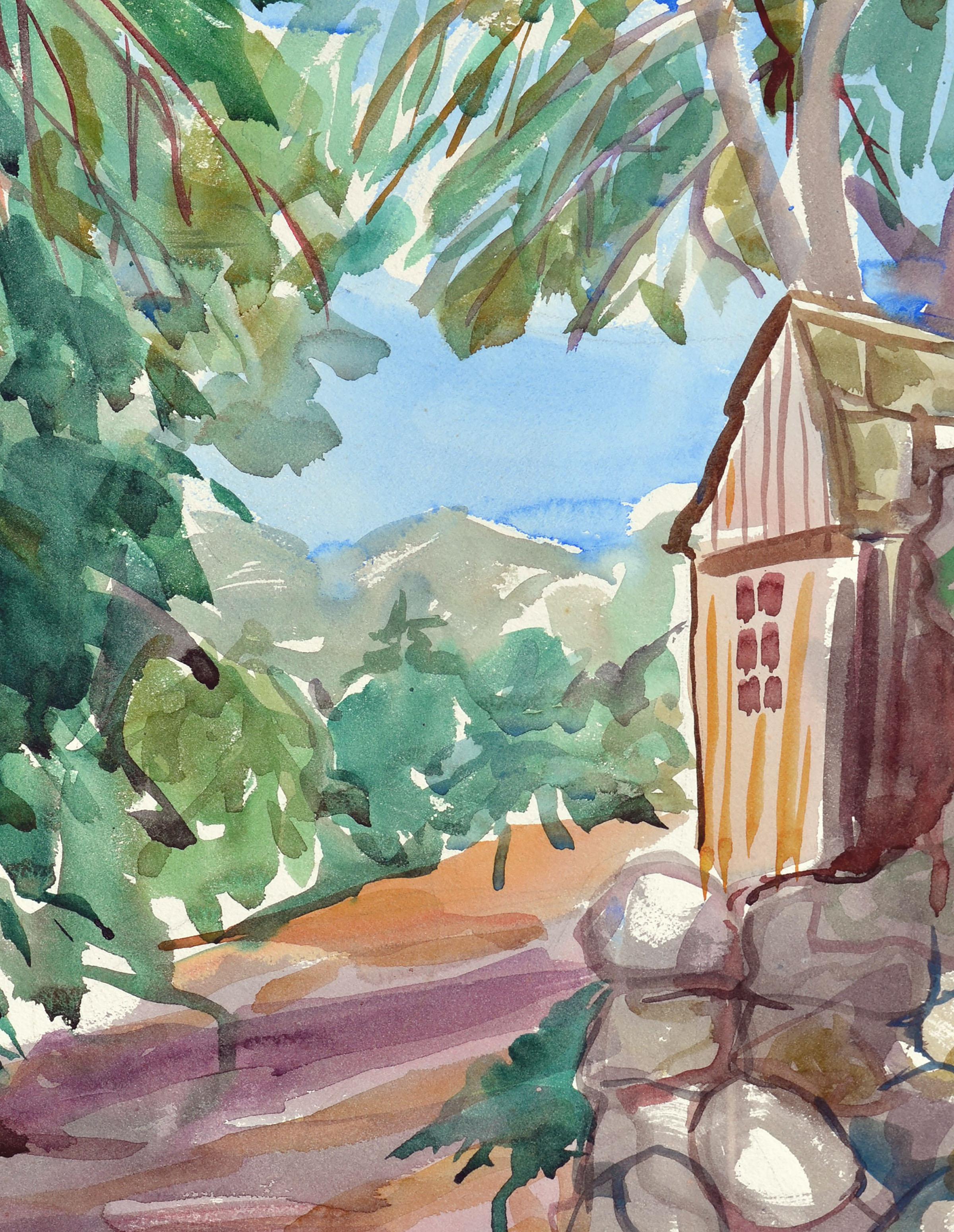 House in the Trees Landscape  - Art by Virginia J. Hughins