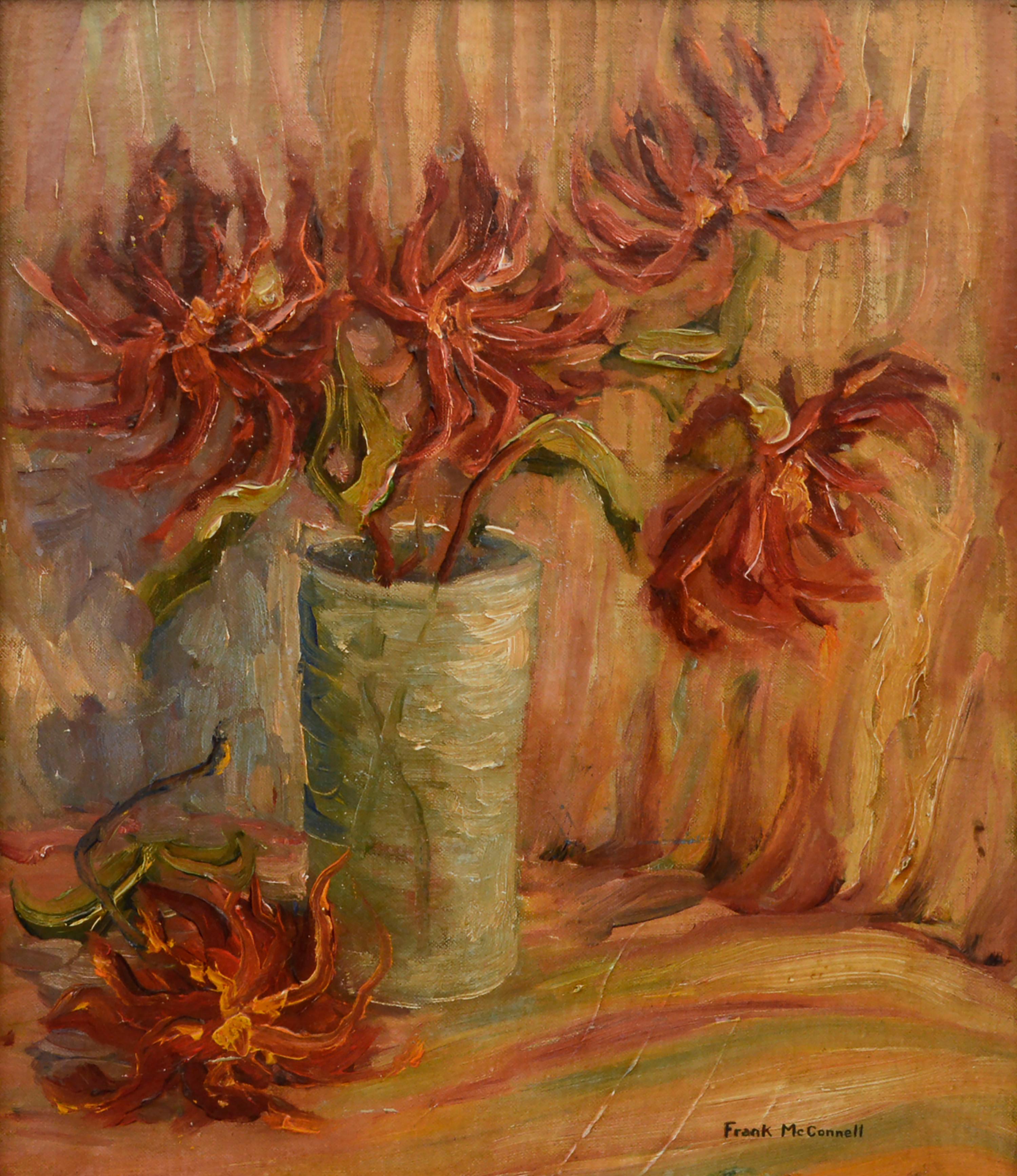 Mid Century Rote Blumen Still-Leben  – Painting von Frank McConnell