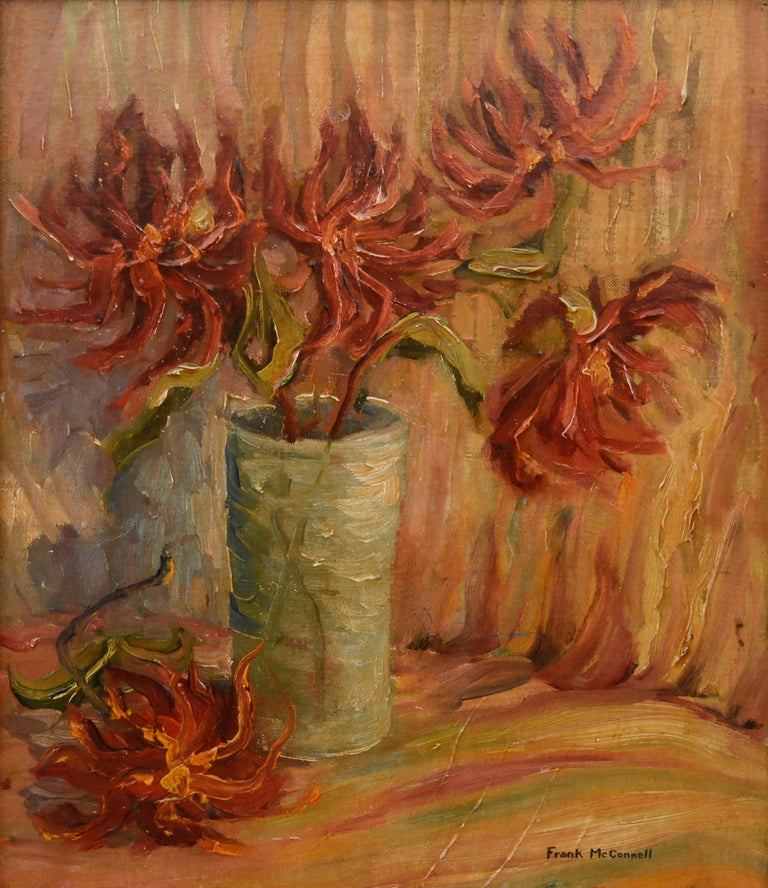 Mid Century Red Flowers Still-Life  - Painting by Frank McConnell