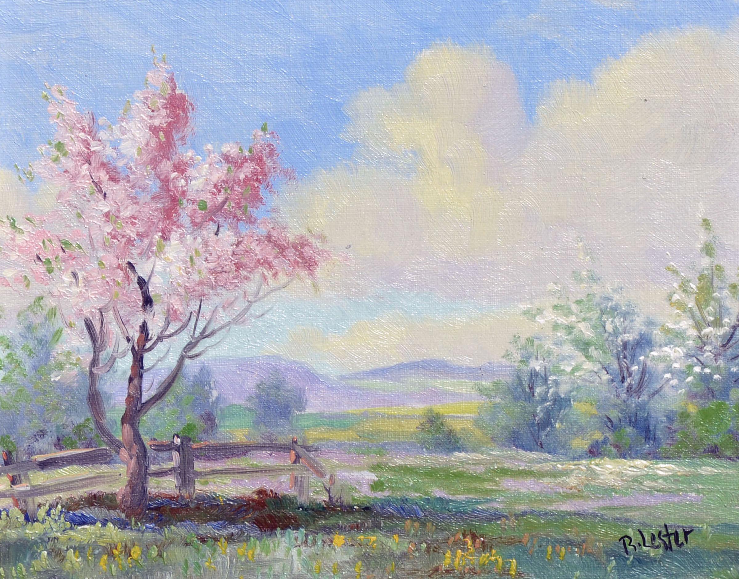 Dogwood Trees in Spring Landscape - Painting by Roberta Lester