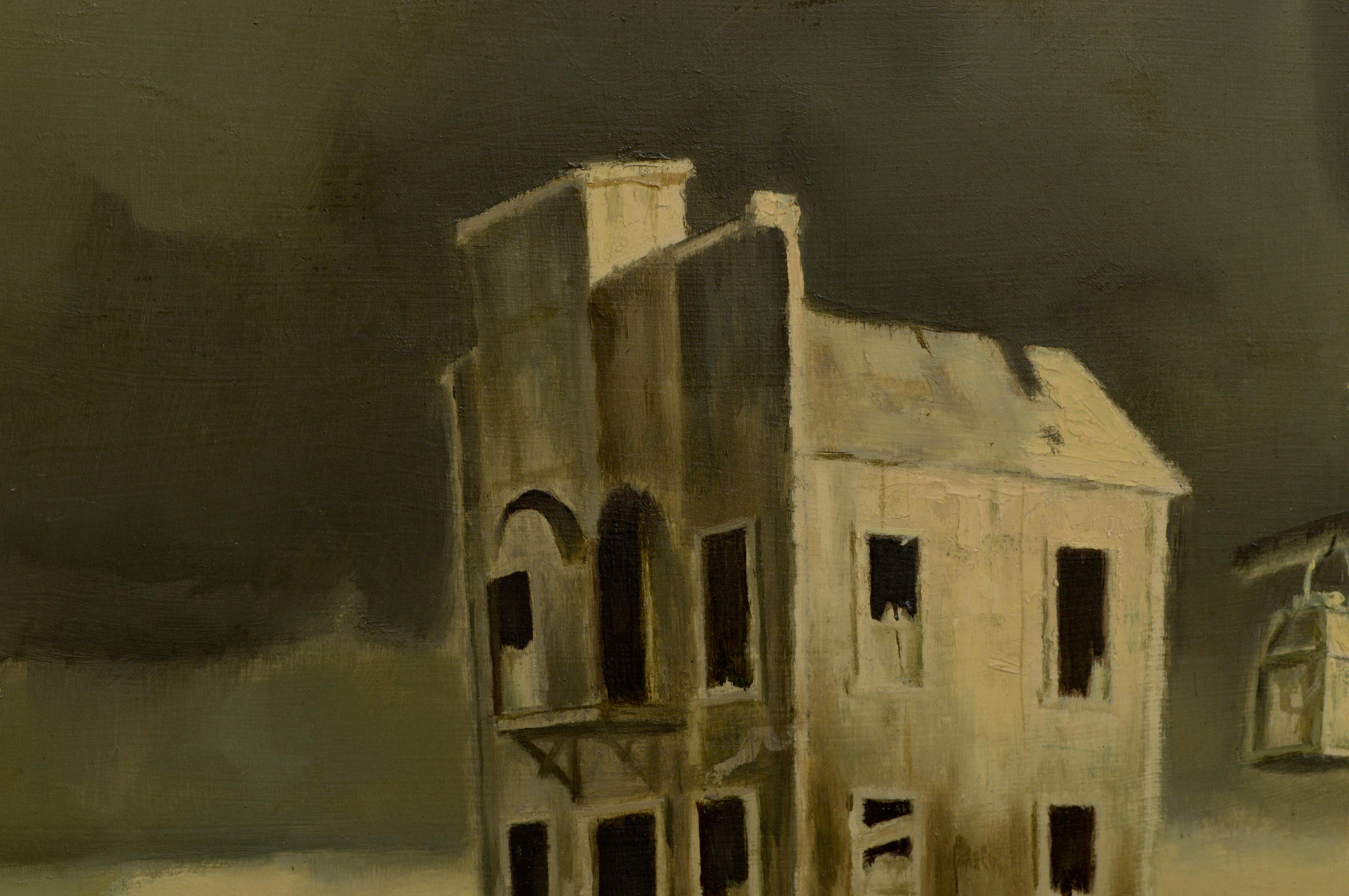 Abandoned Building, Mid Century Sepia Ghost Town Landscape - Painting by Joseph Bodner
