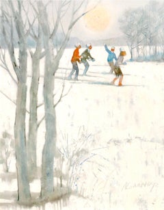 Snowy Skiers - Figurative Colorado Winter Landscape