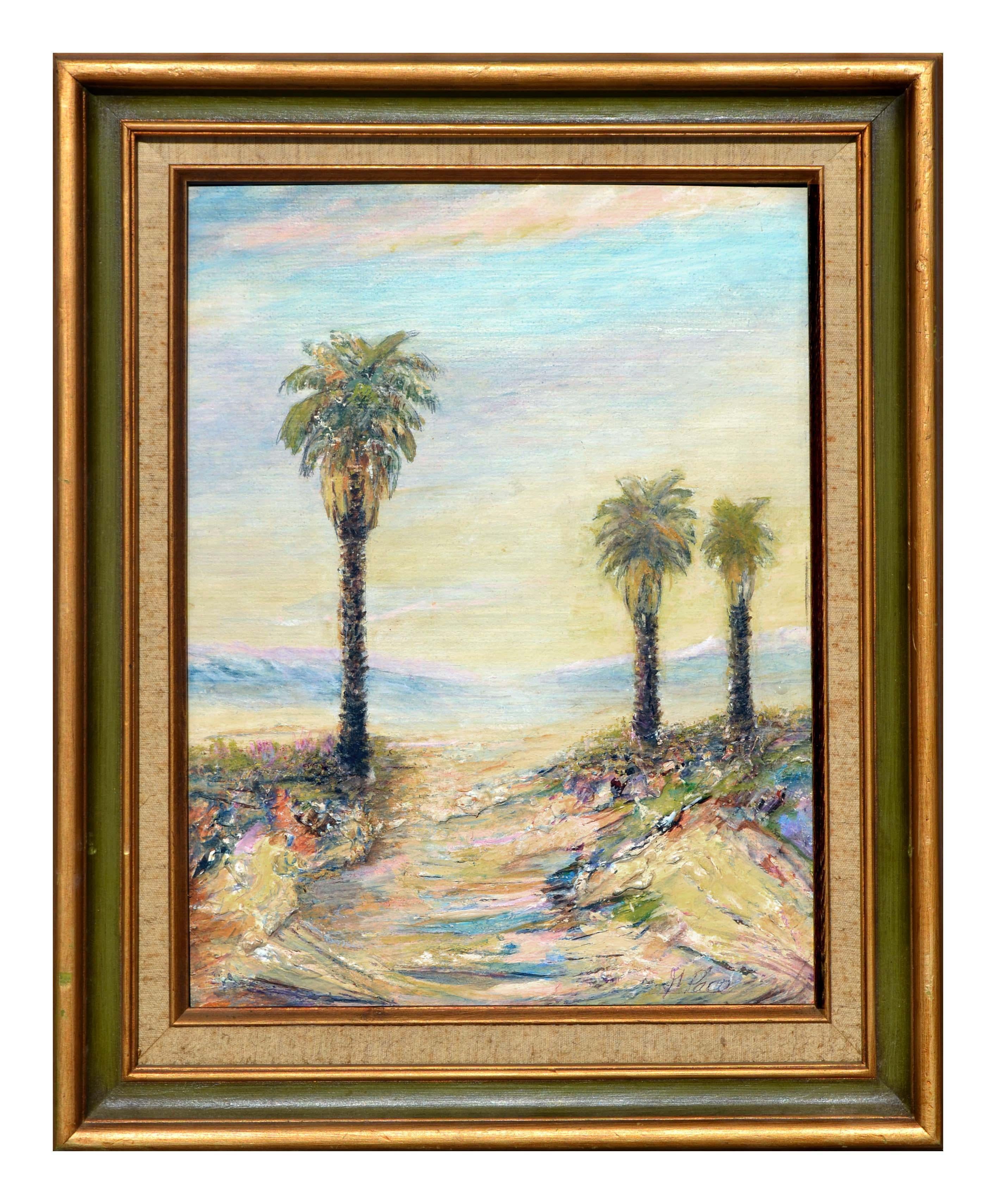 Gail Pace  Landscape Painting - Twin Palms - California Desert Landscape 