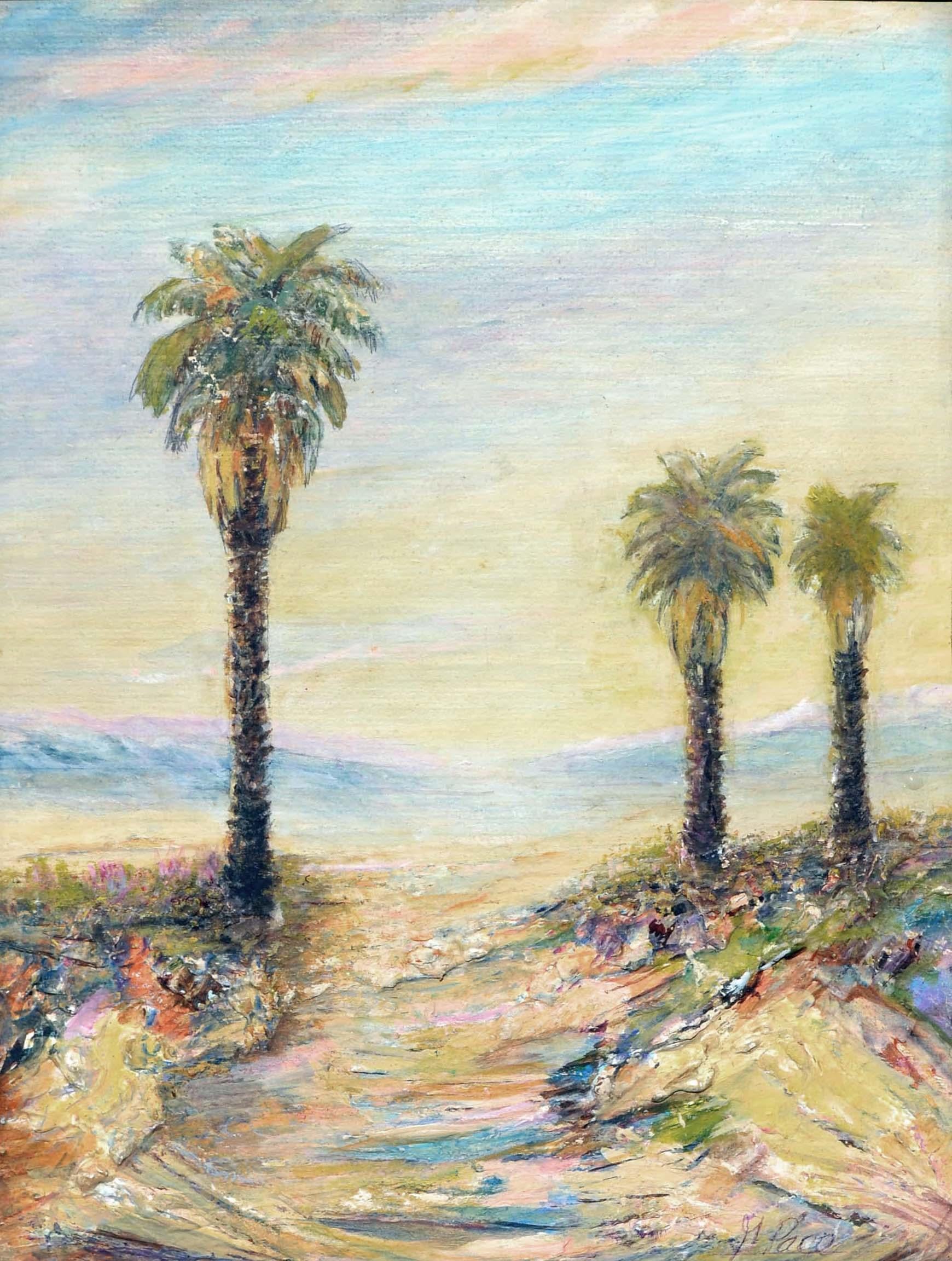 Twin Palms - California Desert Landscape  - Painting by Gail Pace 