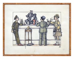Mid Century Berlin Tavern with Russian Bear Illustration
