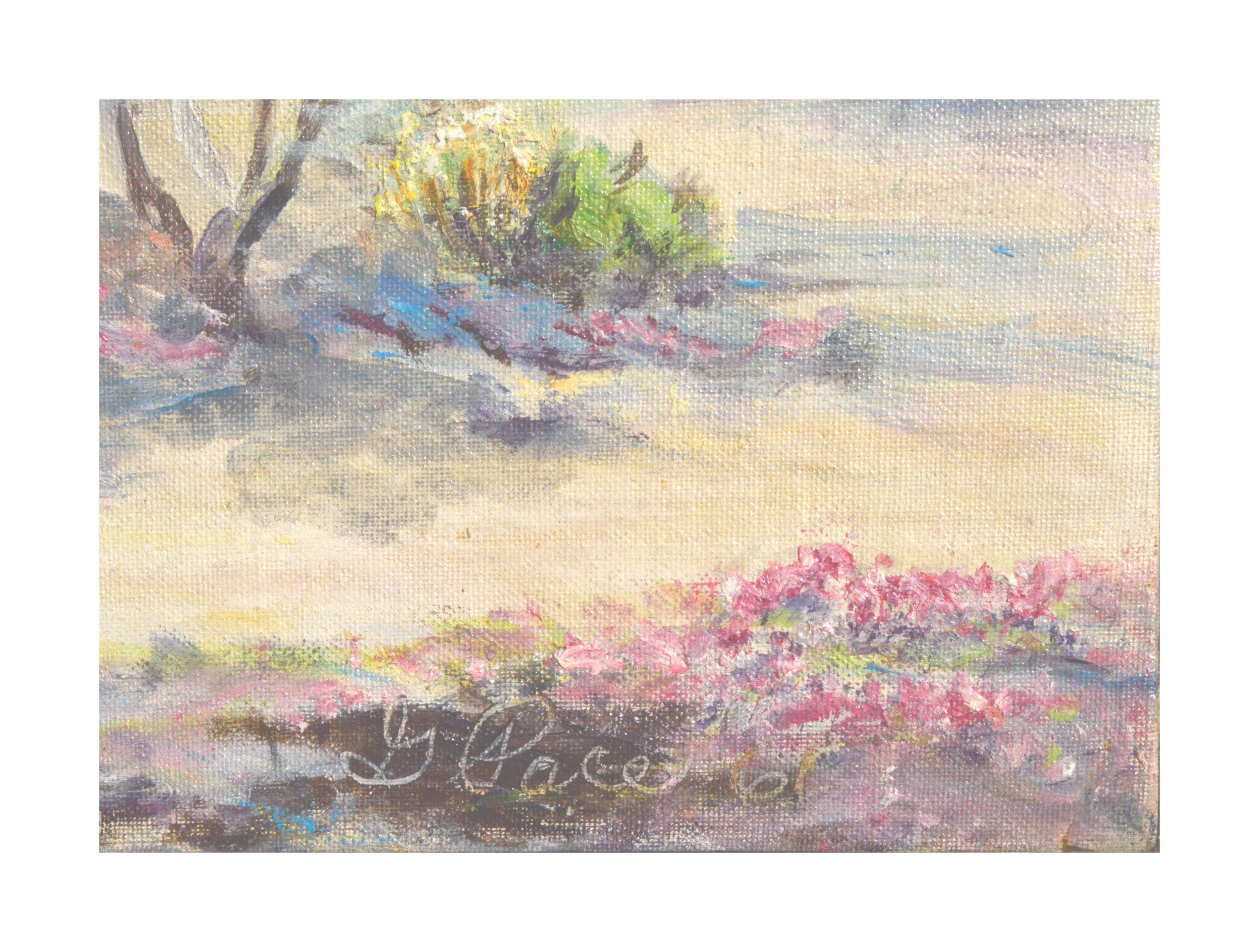 Paysage du désert en fleurs du milieu du siècle dernier  - Bleu Landscape Painting par Gail Pace 