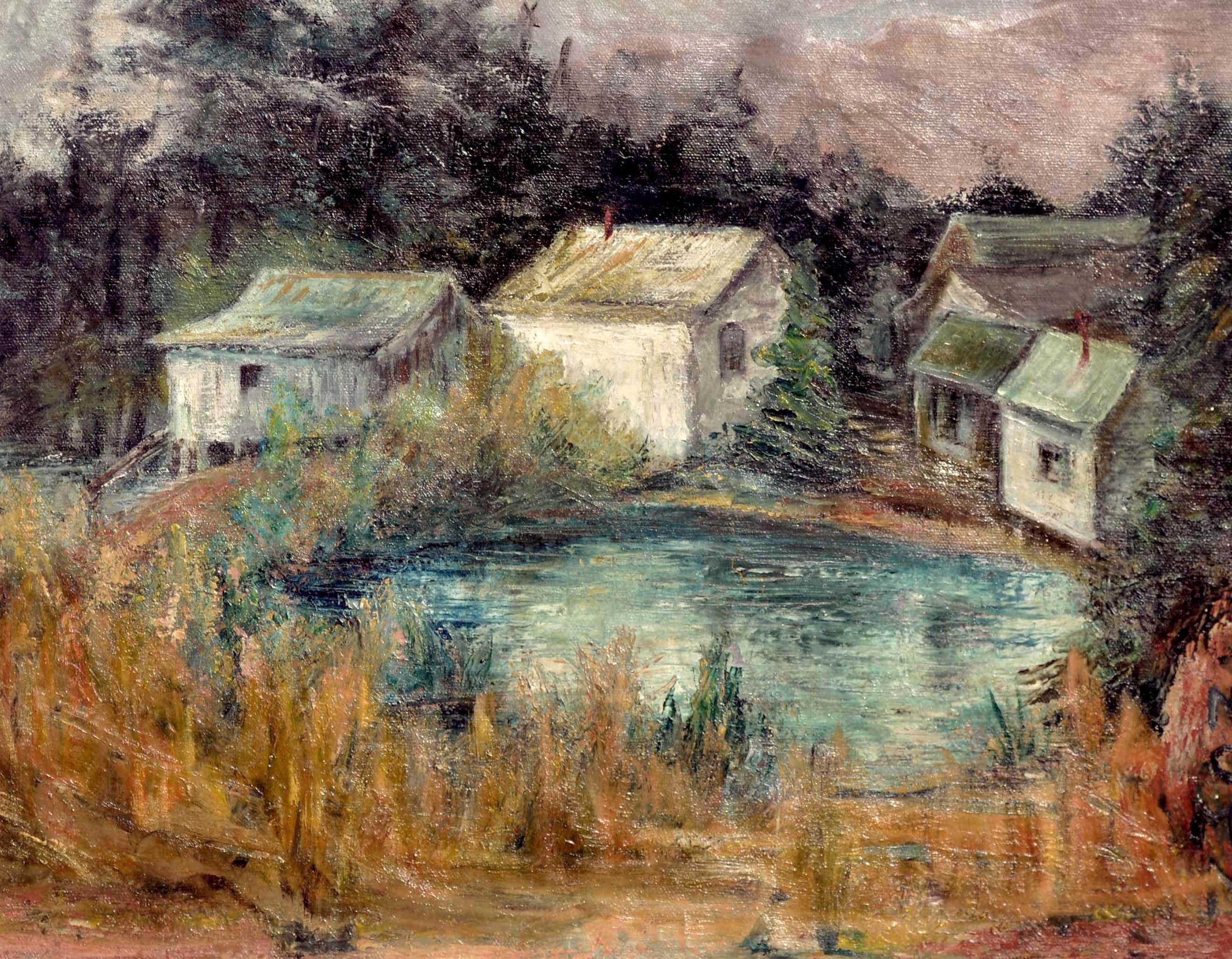 Cabins on the Lake Landscape  - Painting by N.C. McNickle